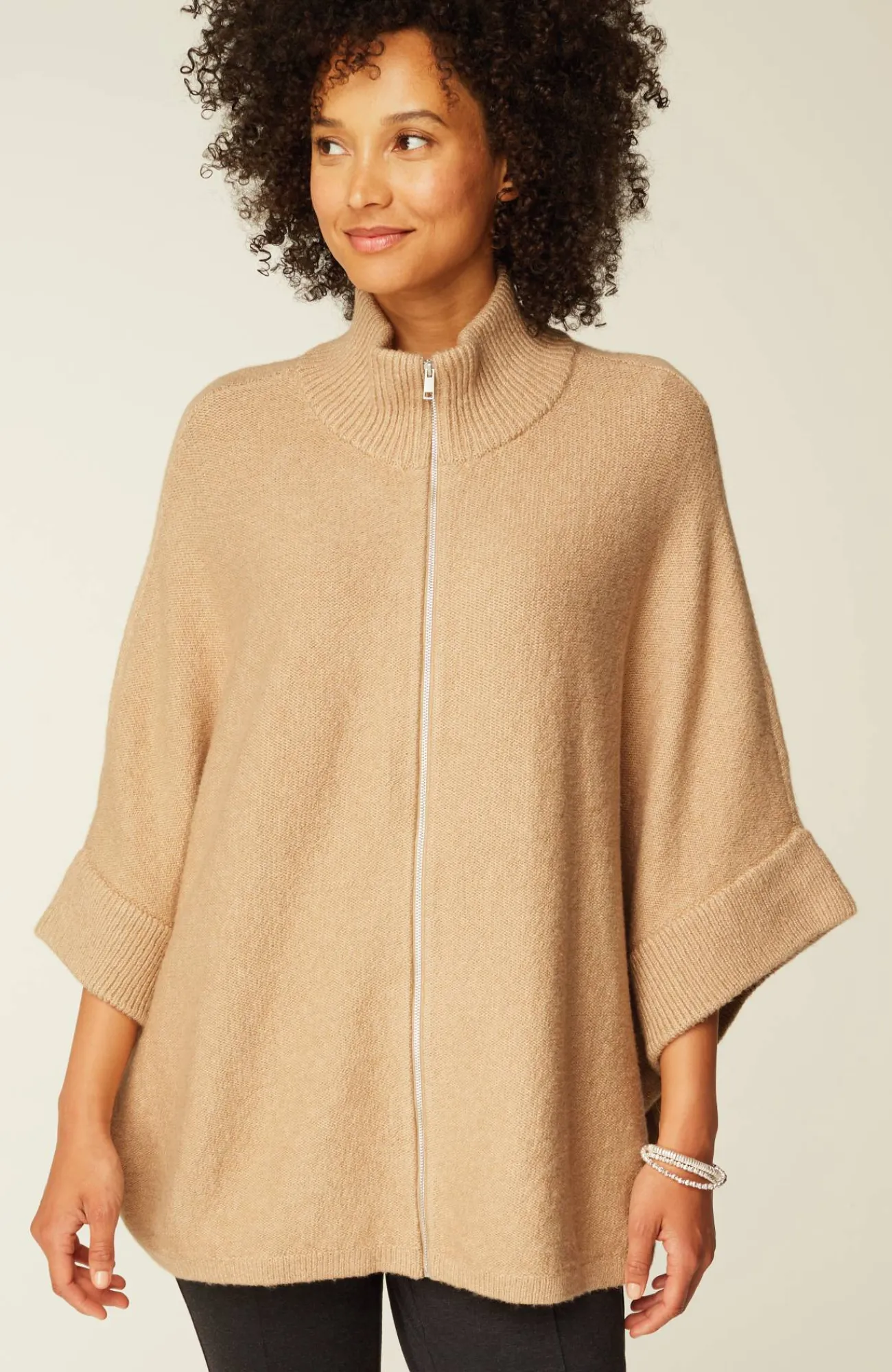 J.Jill Jacquard-Knit Zip-Up Poncho Fashion