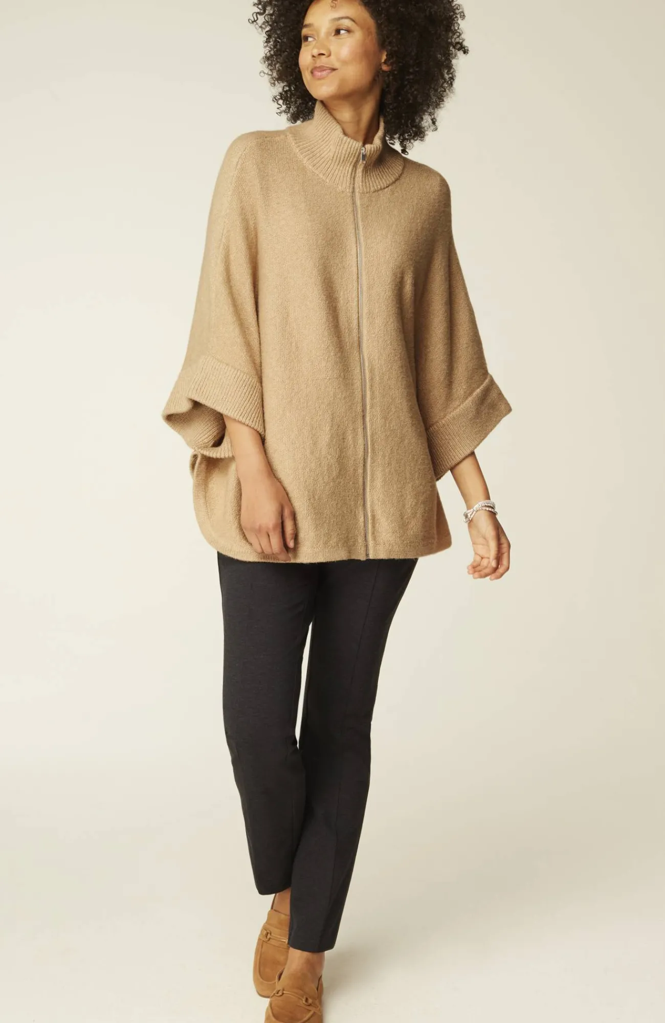 J.Jill Jacquard-Knit Zip-Up Poncho Fashion