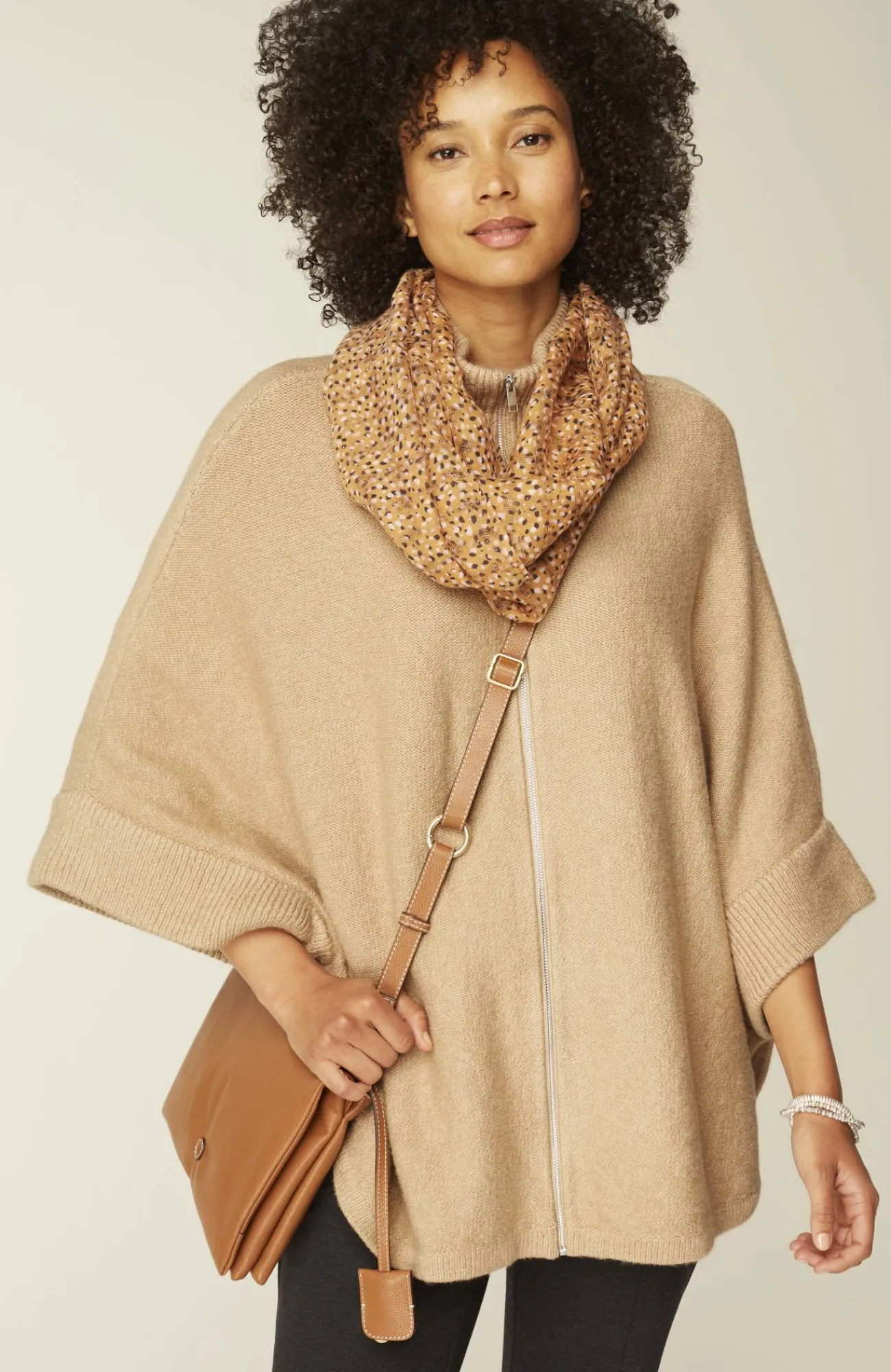 J.Jill Jacquard-Knit Zip-Up Poncho Fashion