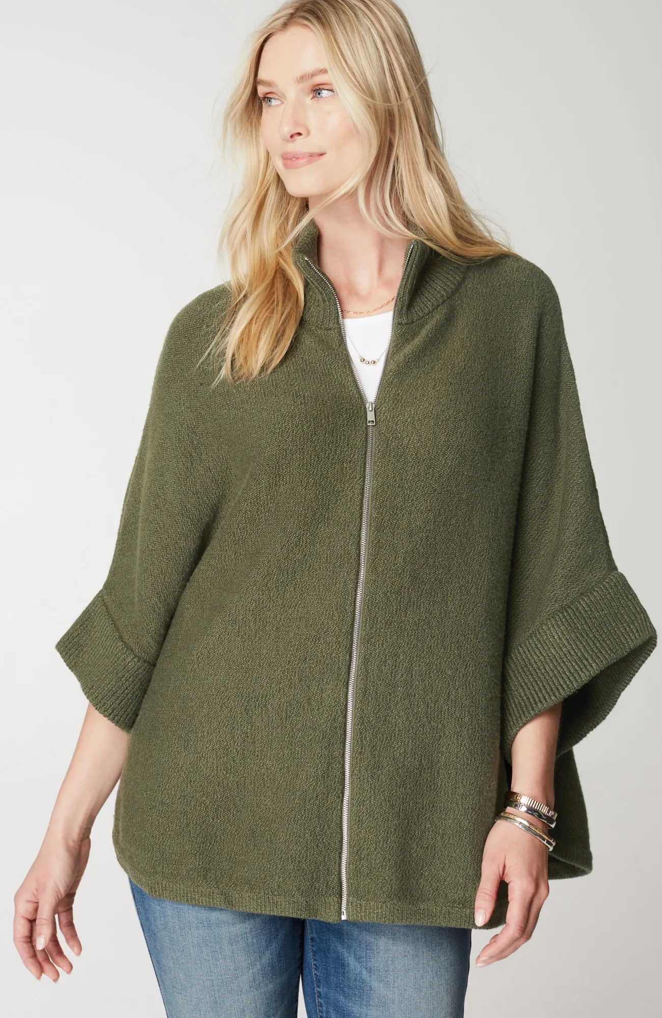 J.Jill Jacquard-Knit Zip-Up Poncho Fashion