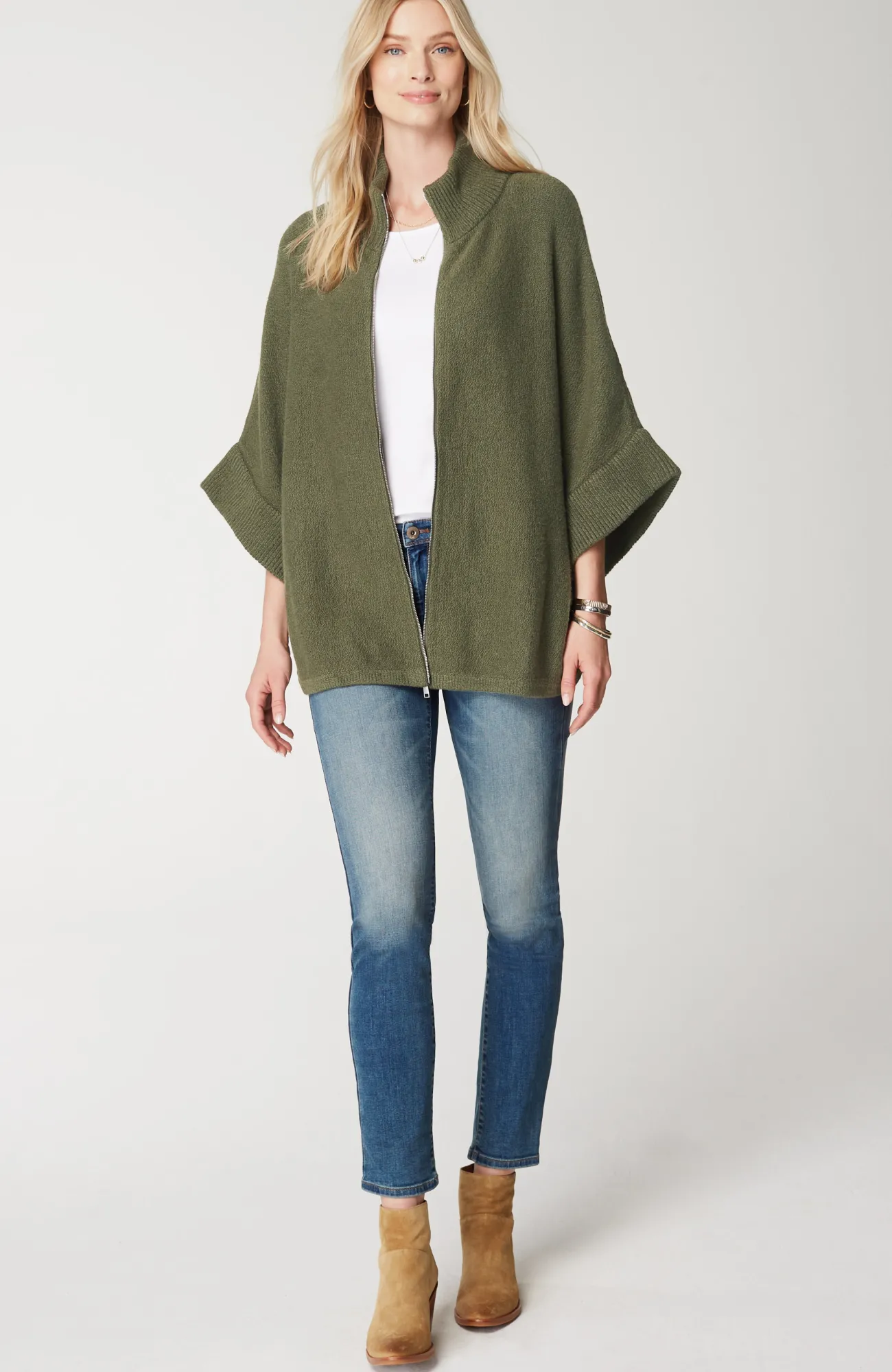 J.Jill Jacquard-Knit Zip-Up Poncho Fashion