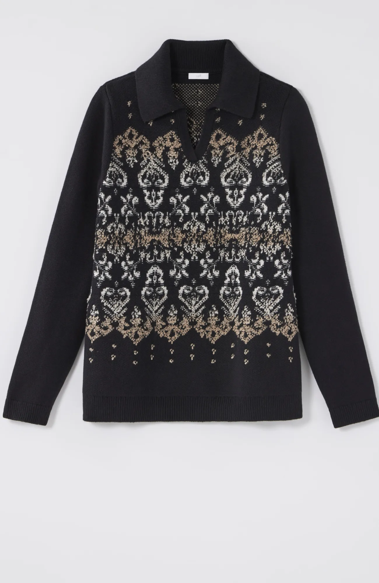 J.Jill Jacquard-Patterned Collared Sweater Black Multi Store