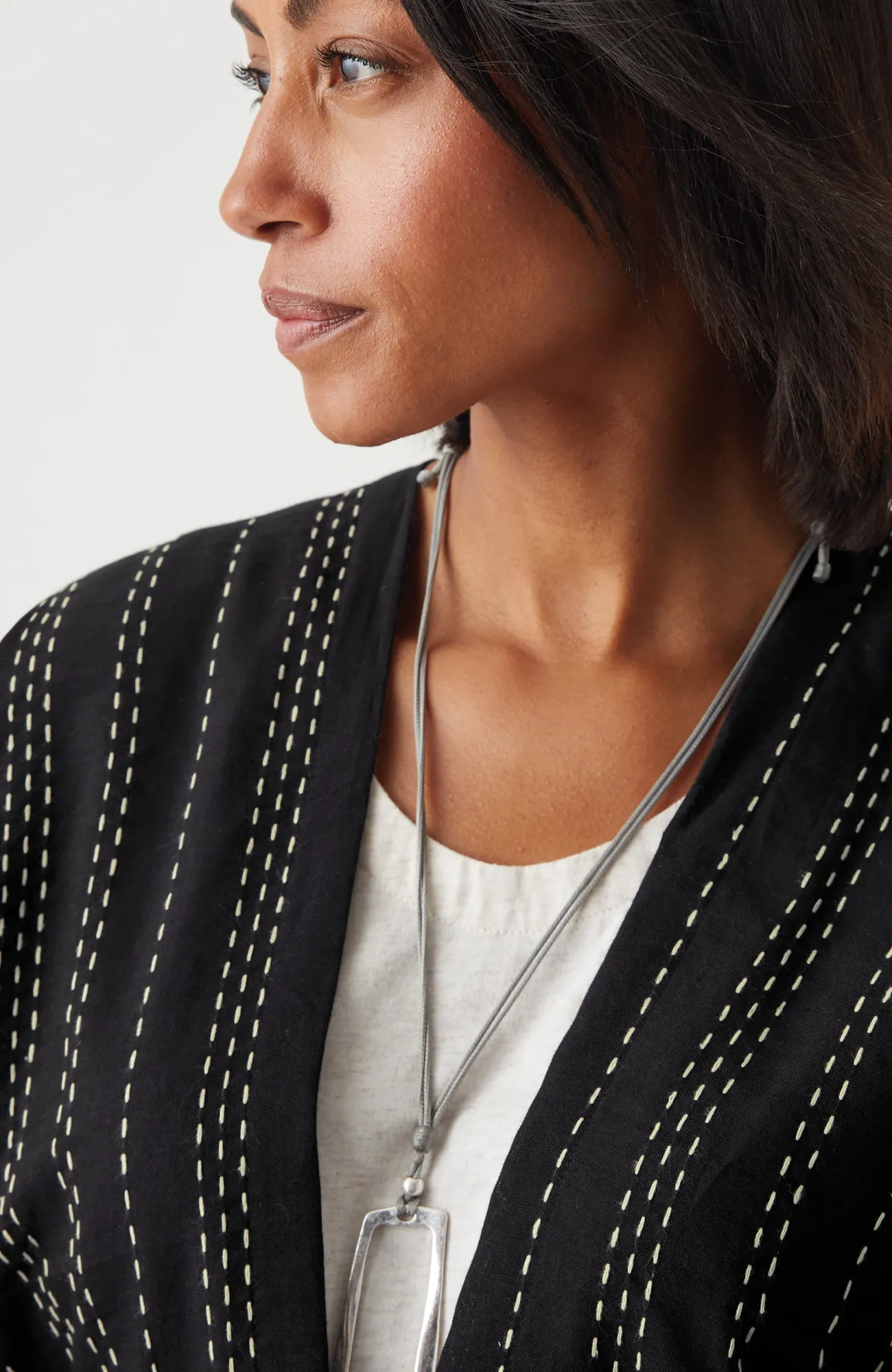 J.Jill Kantha-Stitched Open-Front Jacket Black/oatmeal Fashion