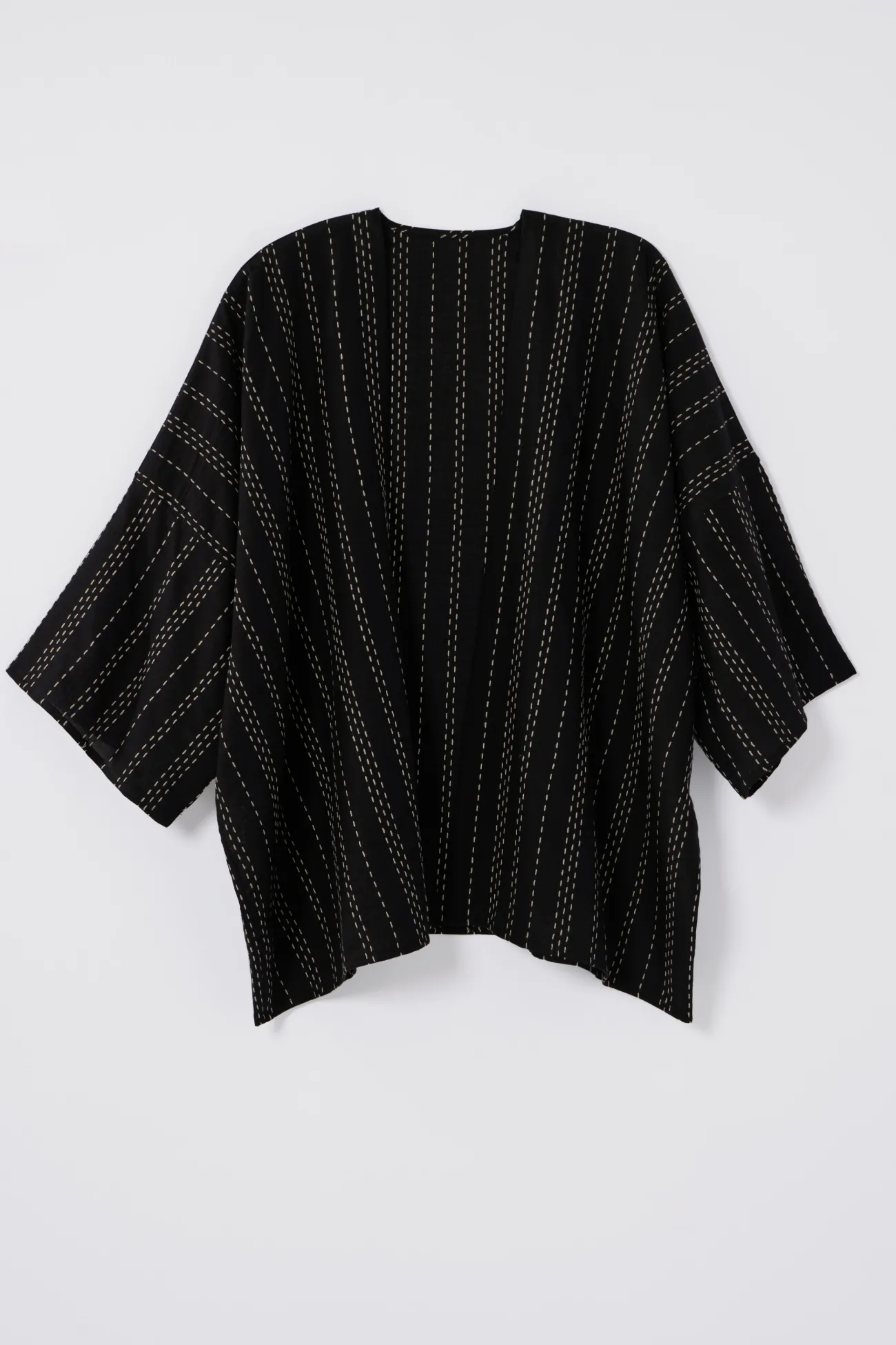 J.Jill Kantha-Stitched Open-Front Jacket Black/oatmeal Fashion