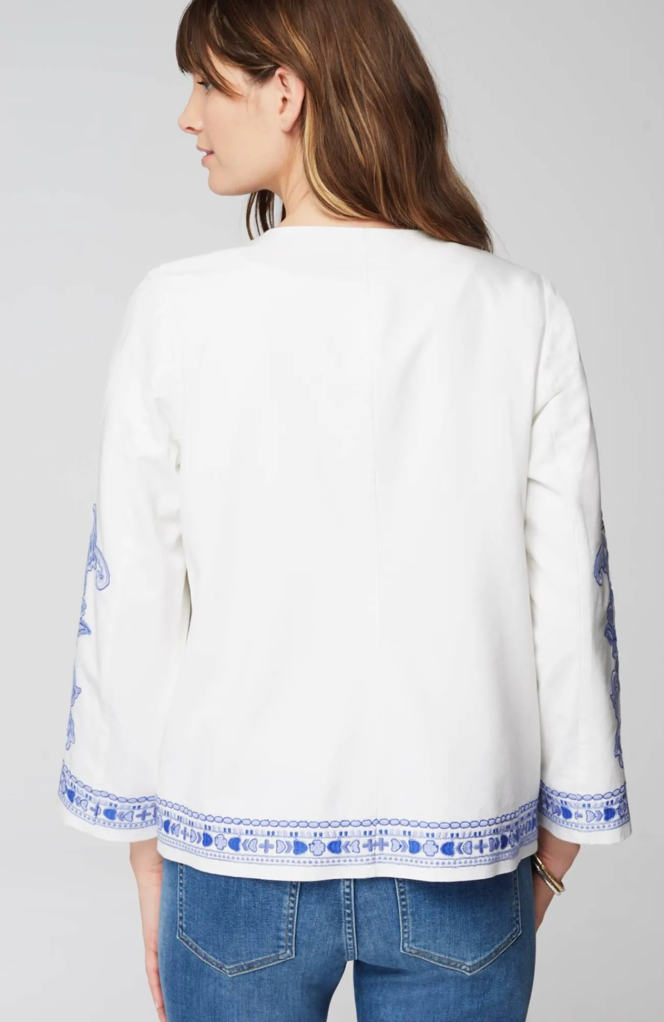 J.Jill Lightweight Embroidered Jacket White Multi Shop