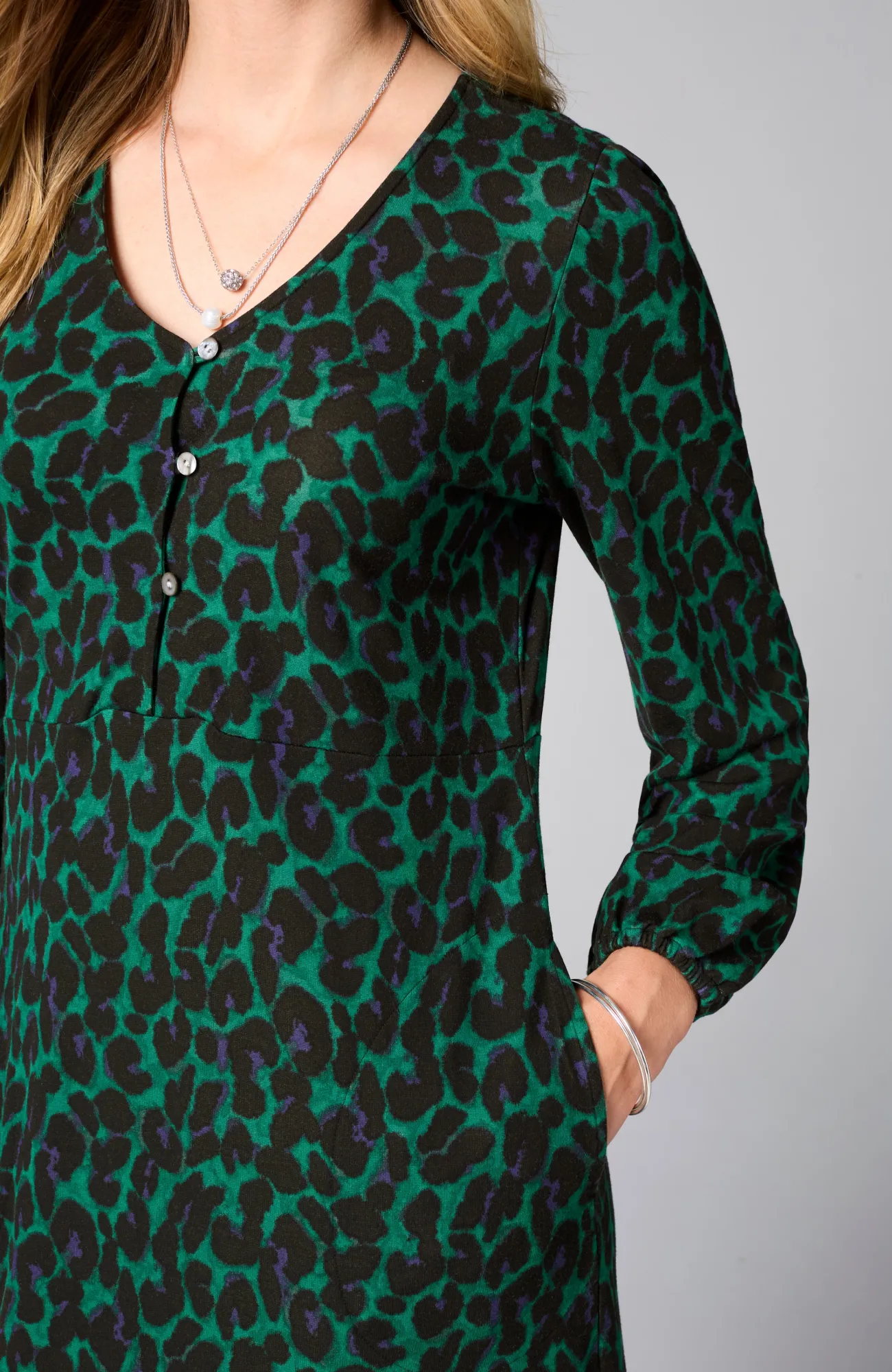 J.Jill Lightweight Ponte Knit Midi Dress Light Scots Pine Royal Leopard Hot