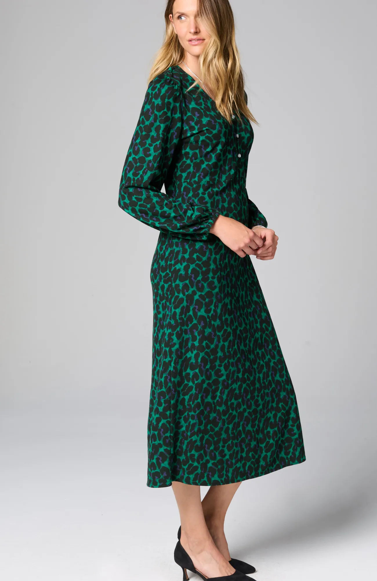 J.Jill Lightweight Ponte Knit Midi Dress Light Scots Pine Royal Leopard Hot