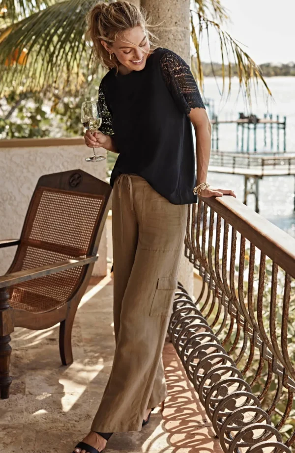 J.Jill Linen & Rayon Wide-Leg Cargo Pants Coconut Shell Cheap