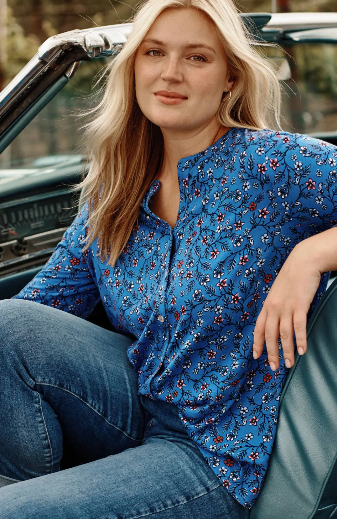J.Jill Mixed-Florals Border-Printed Top Best Sale