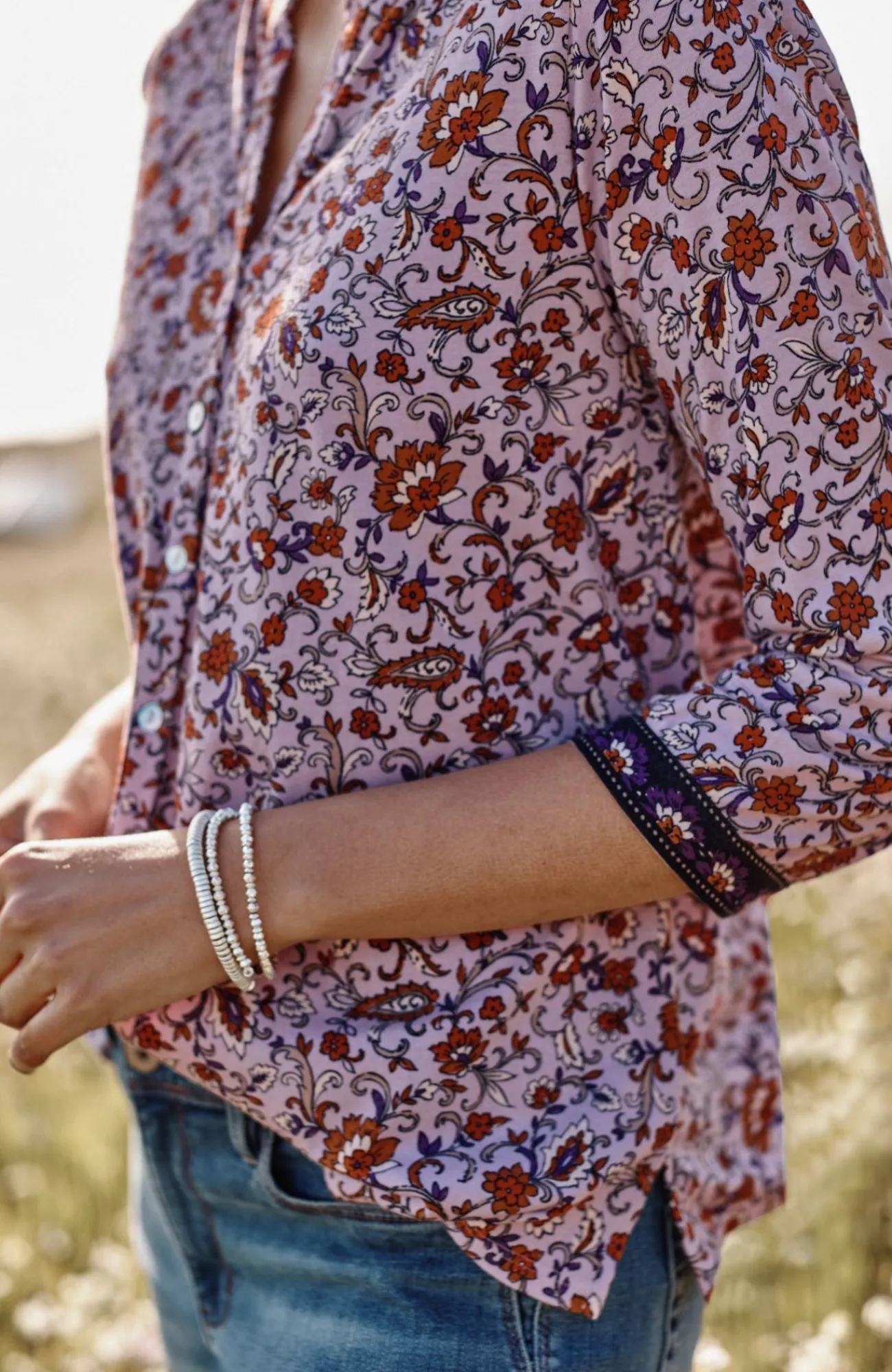 J.Jill Mixed-Florals Border-Printed Top Best Sale