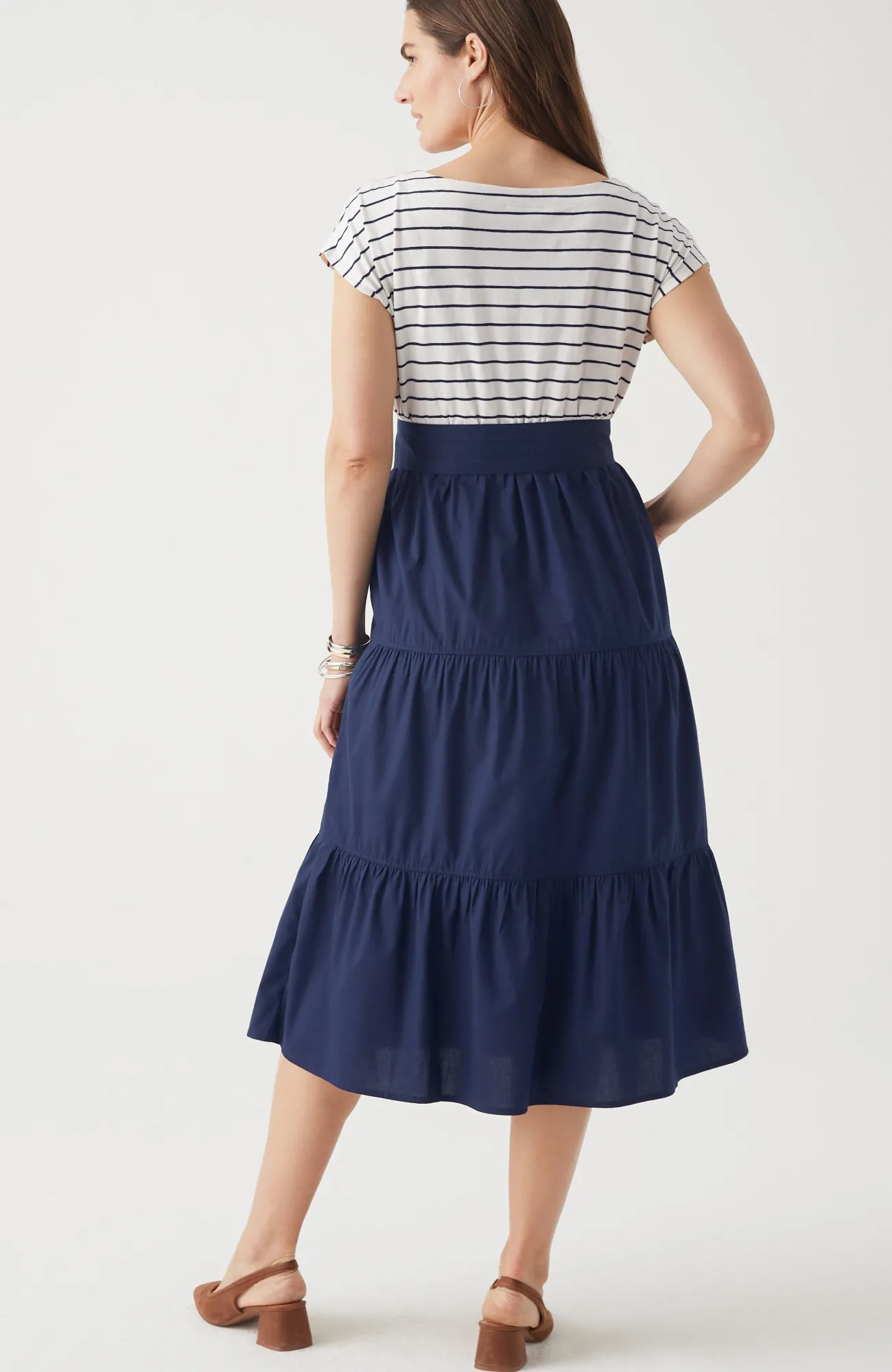 J.Jill Mixed-Media A-Line Dress Cream/navy Blue Cheap