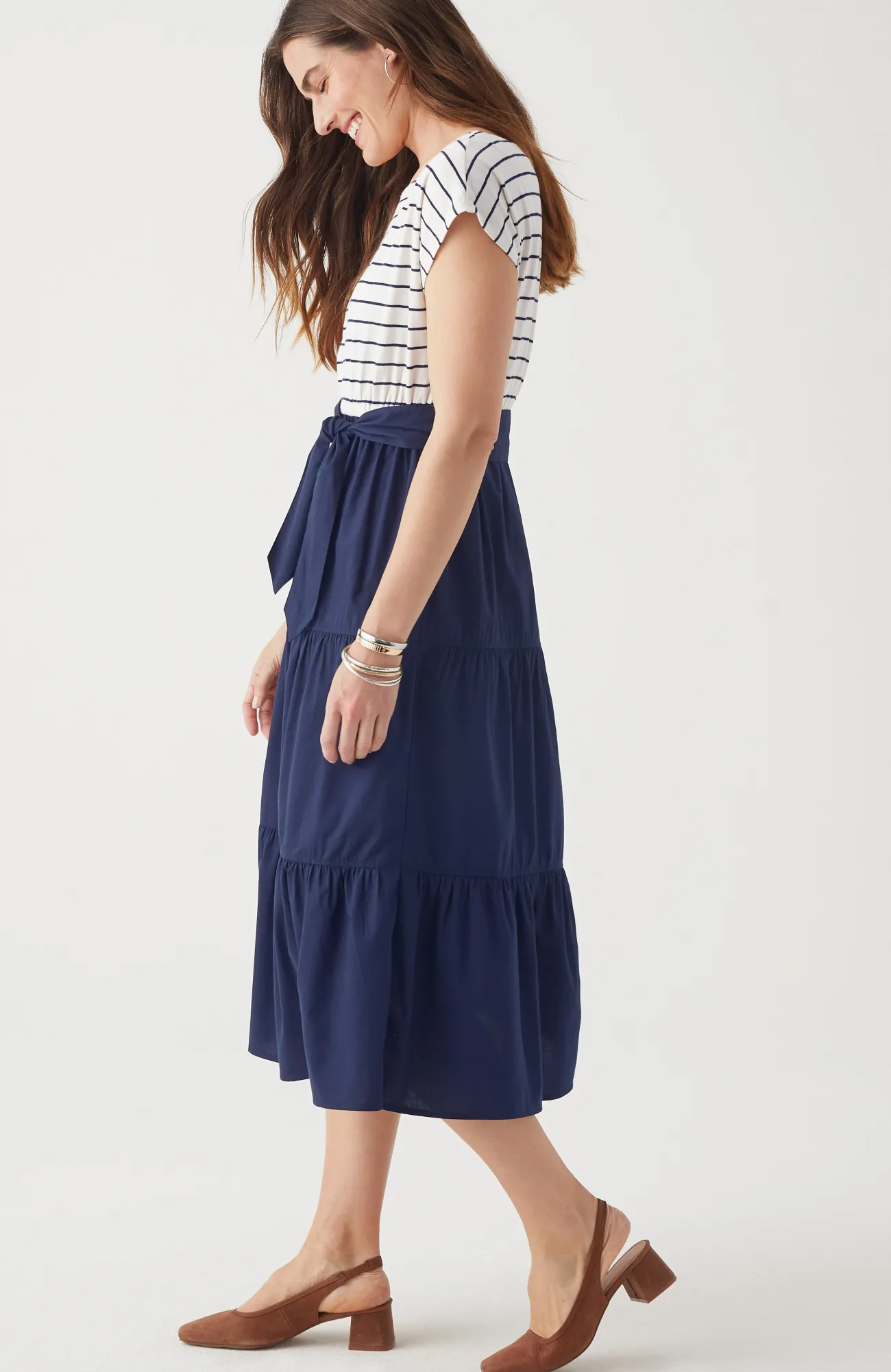 J.Jill Mixed-Media A-Line Dress Cream/navy Blue Cheap