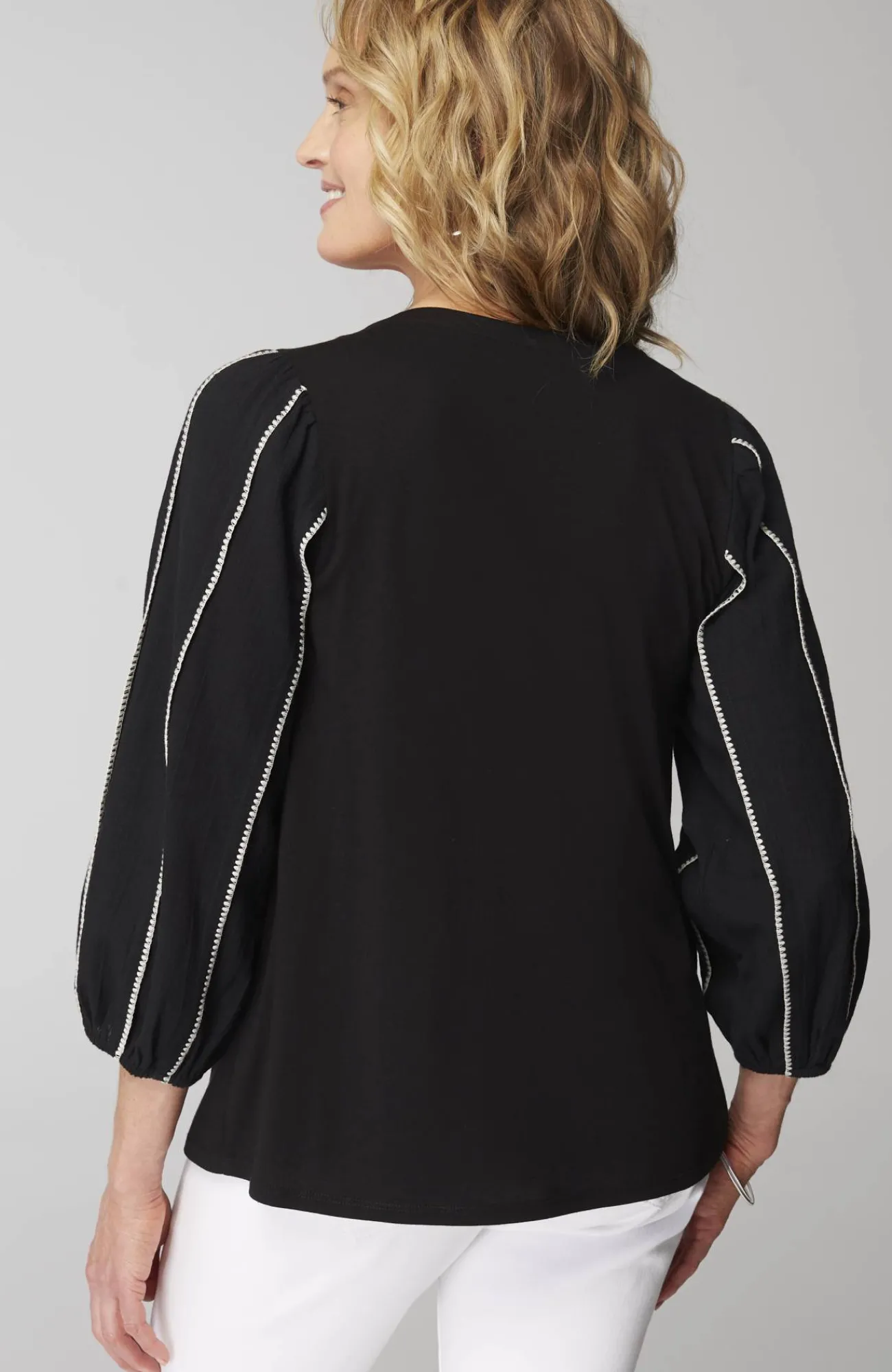 J.Jill Mixed-Media Embroidered-Gauze Top Black/barley Best