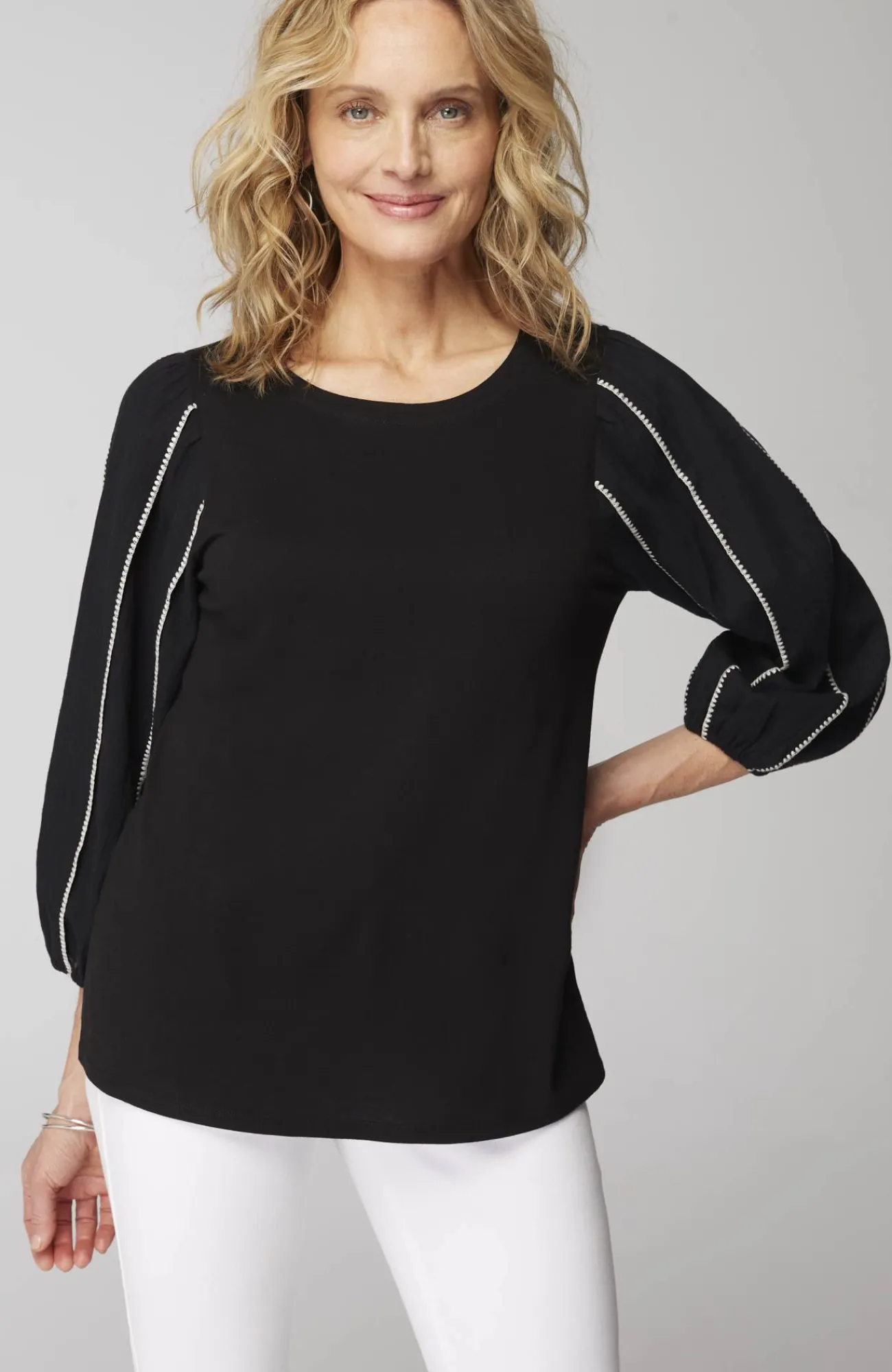 J.Jill Mixed-Media Embroidered-Gauze Top Black/barley Best