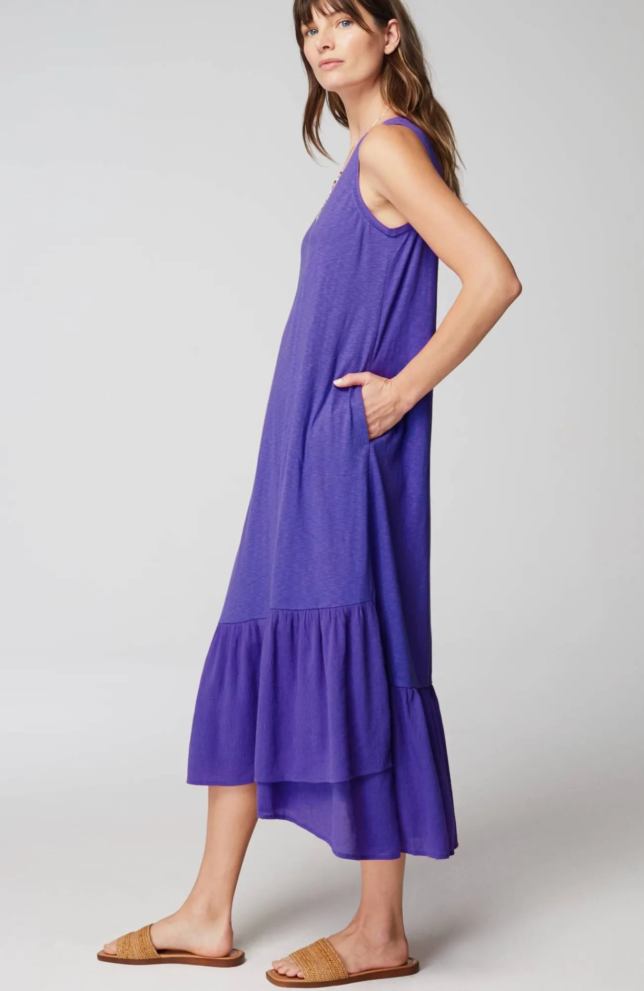 J.Jill Mixed-Media Flounced-Hem Knit Dress Hot