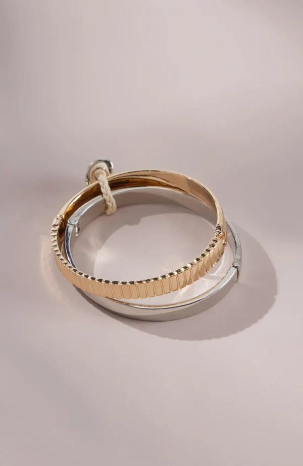 J.Jill Modern Elements Hinge Bangle Set Silvertone/goldtone Flash Sale