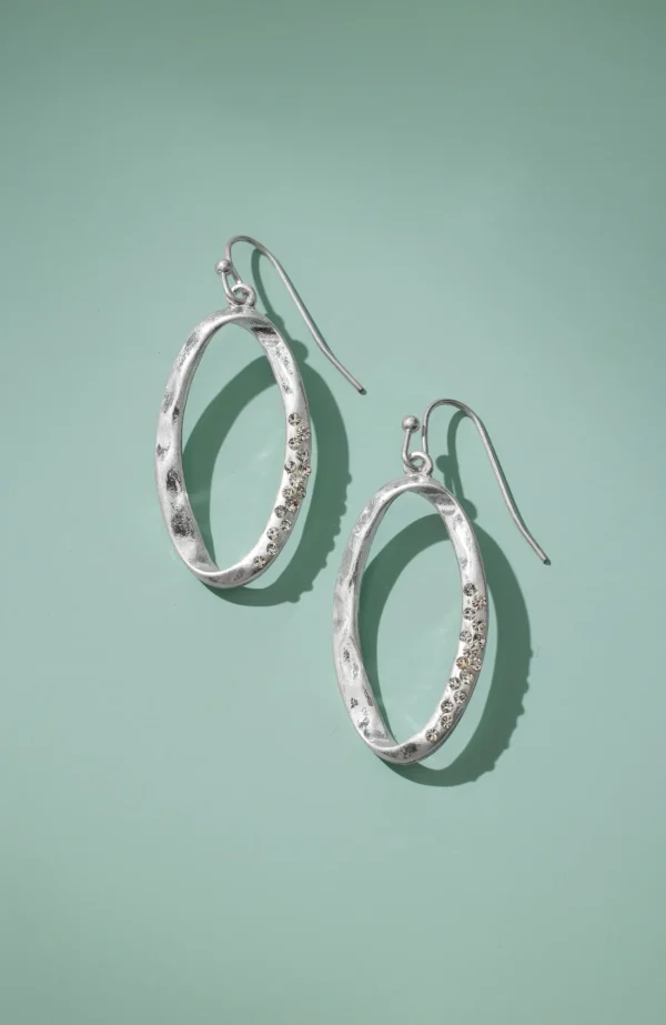 J.Jill Oval Pavé Hoop Earrings Silvertone Cheap