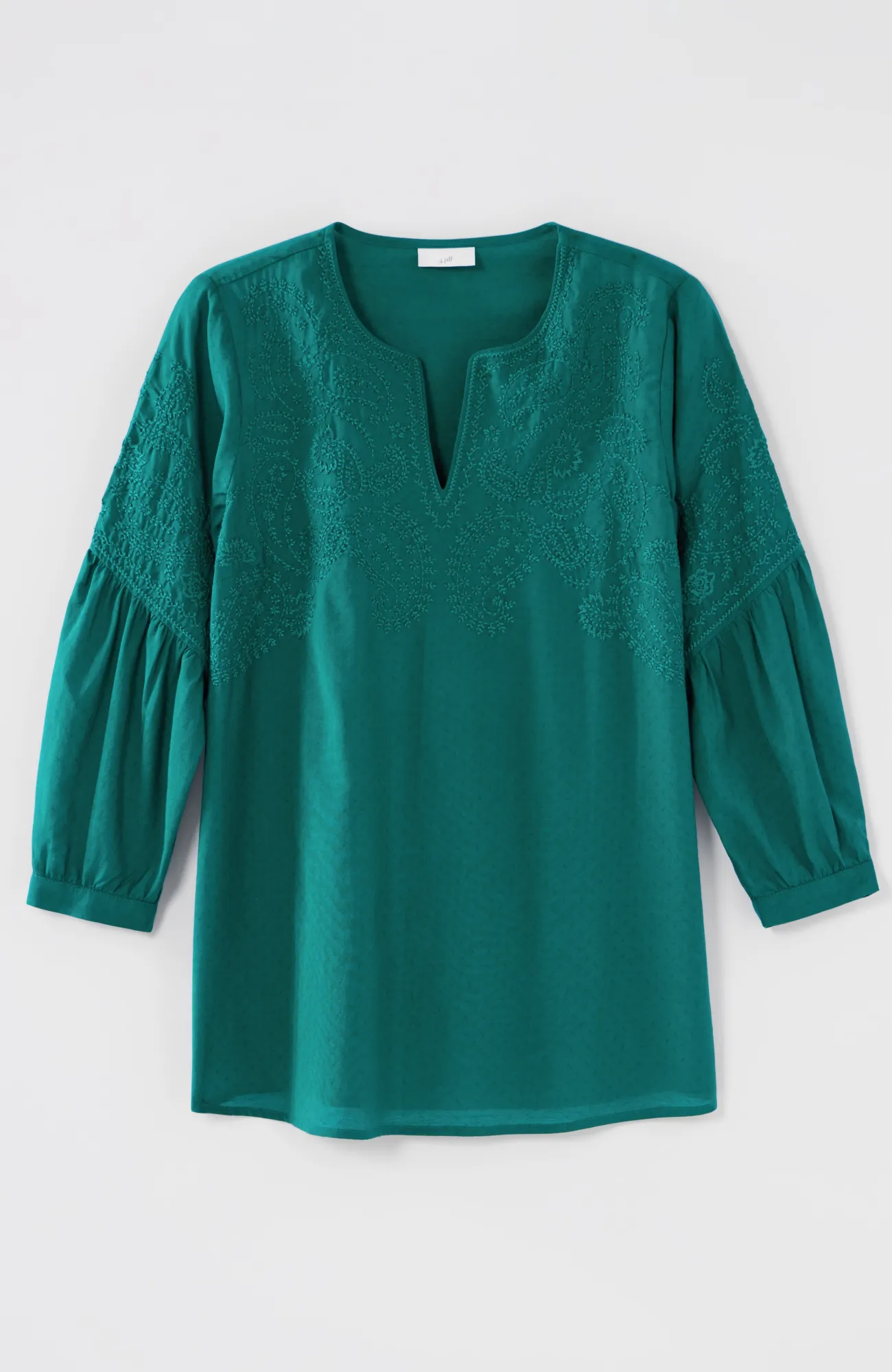 J.Jill Paisley-Embroidered Split-Neck Top Oceanside Sale