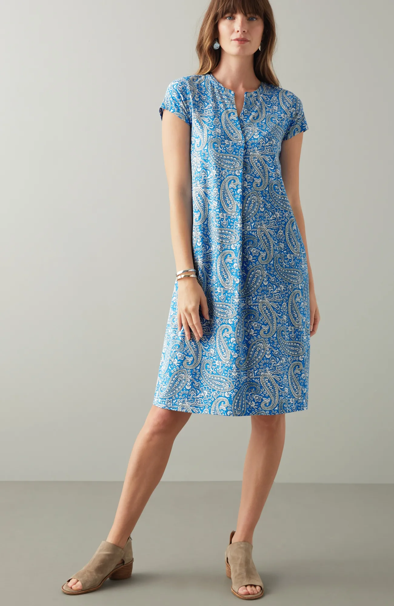 J.Jill Paisley-Printed A-Line Dress Dark Blue Agate Ornate Paisley New