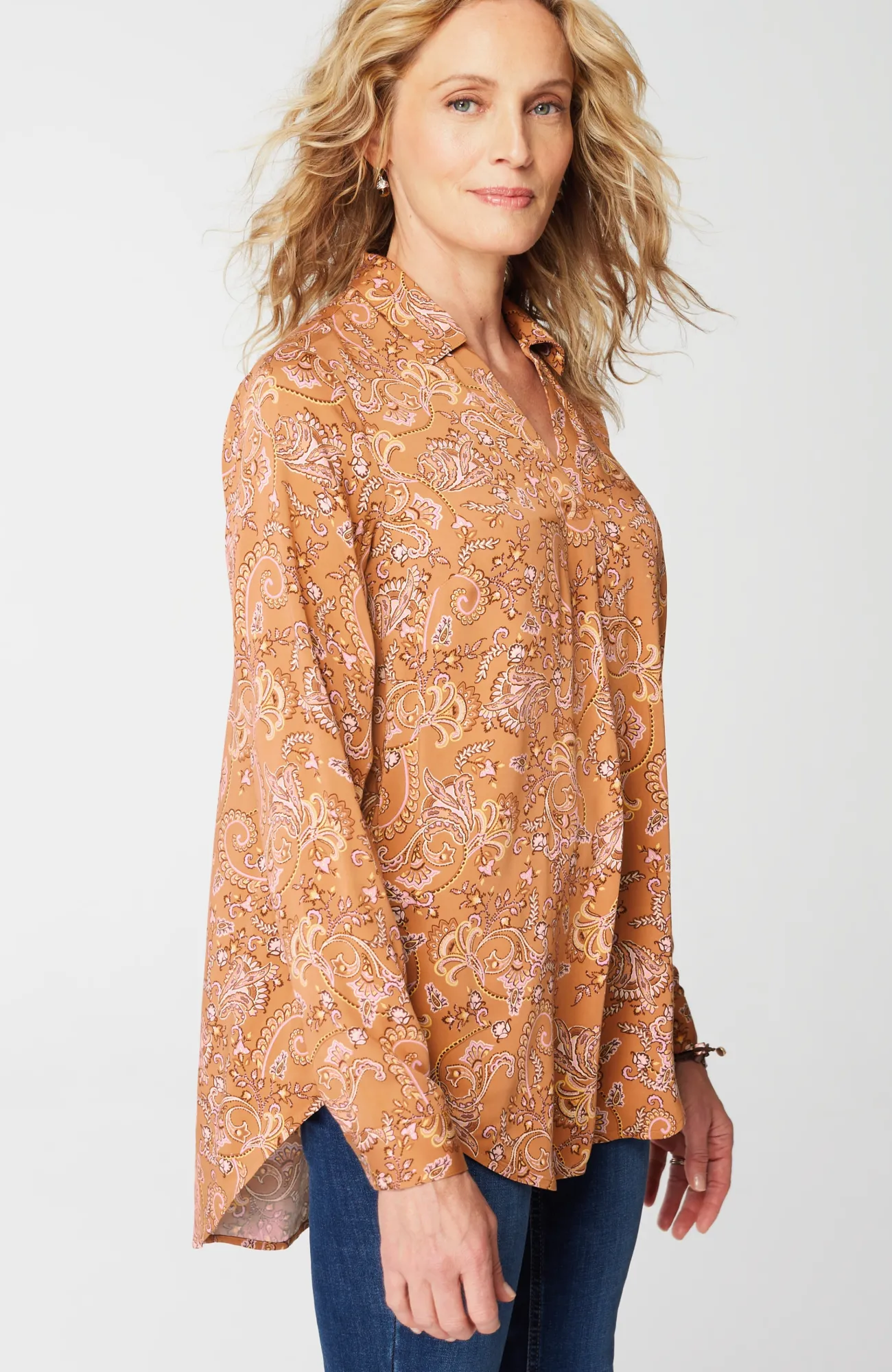 J.Jill Paisley-Printed Satin Tunic Sable Ornamental Paisley Store