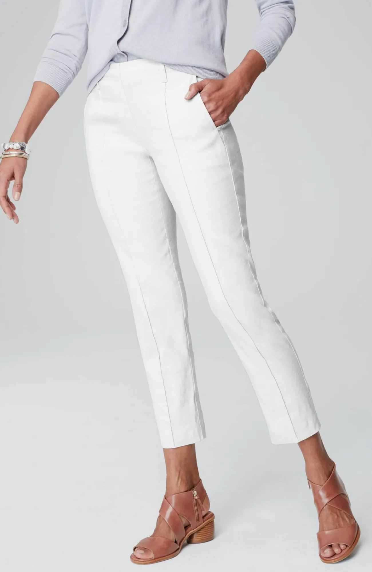 J.Jill Pintucked Linen-Stretch Slim-Leg Pants Flash Sale