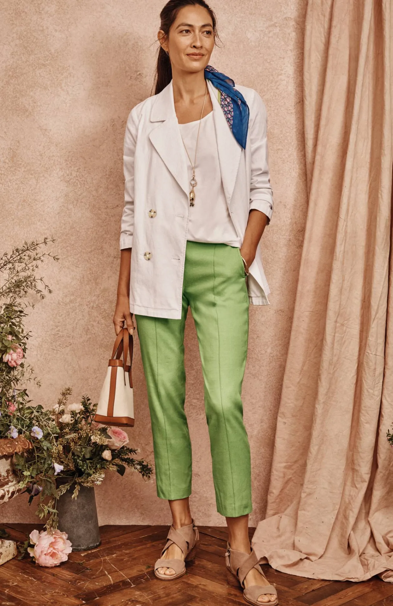 J.Jill Pintucked Linen-Stretch Slim-Leg Pants Flash Sale