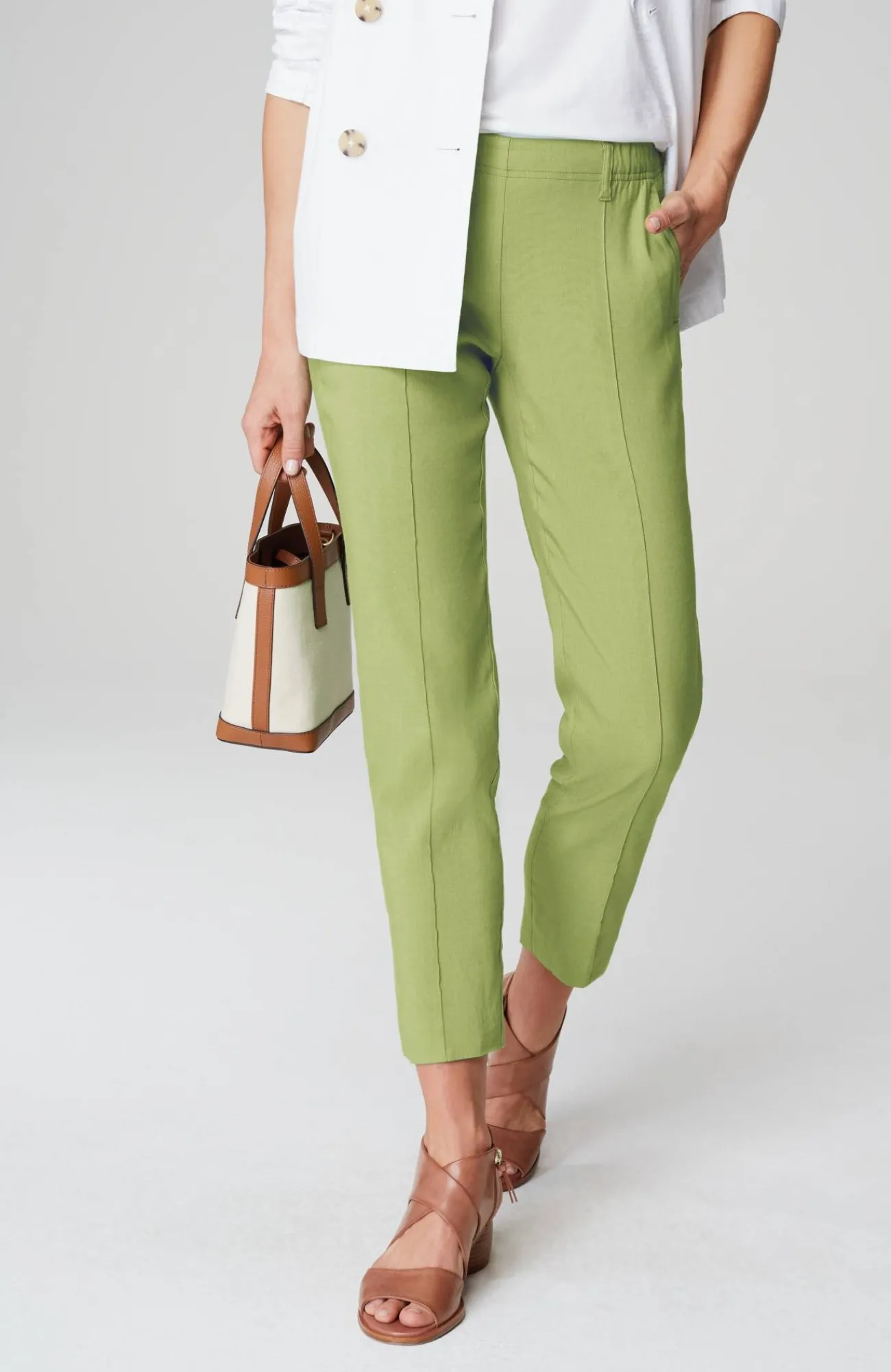 J.Jill Pintucked Linen-Stretch Slim-Leg Pants Flash Sale