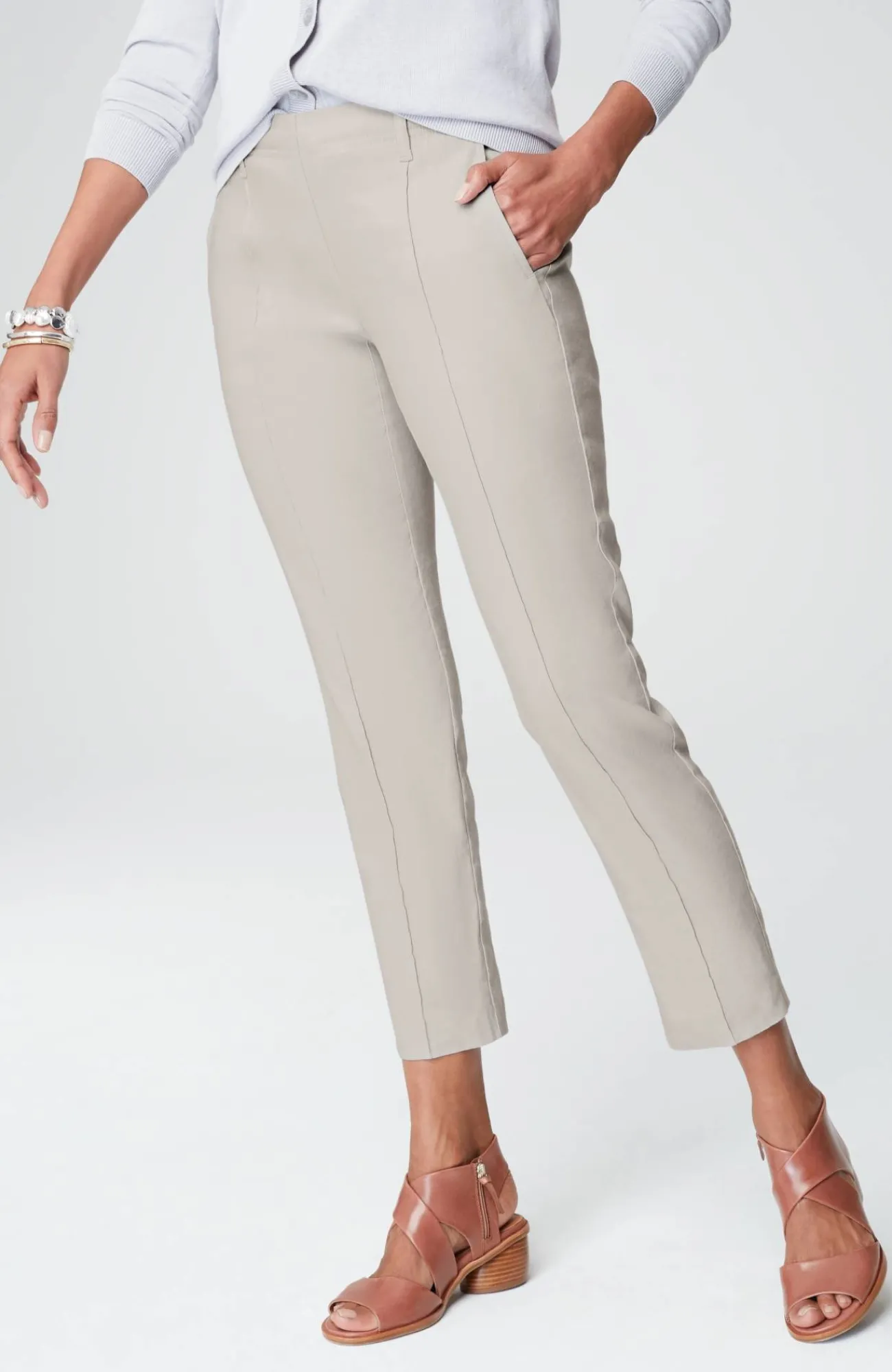 J.Jill Pintucked Linen-Stretch Slim-Leg Pants Flash Sale