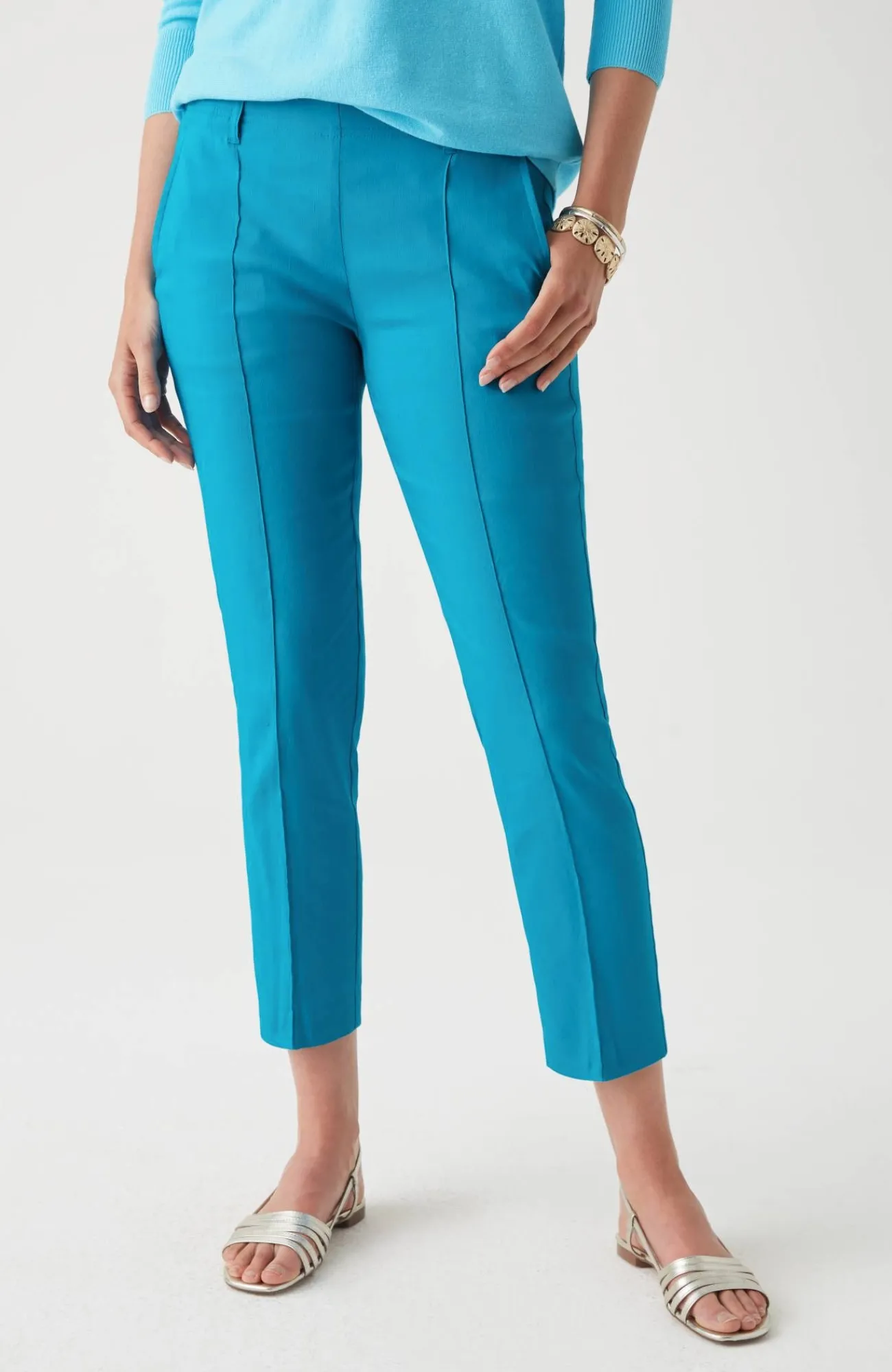 J.Jill Pintucked Linen-Stretch Slim-Leg Pants Flash Sale