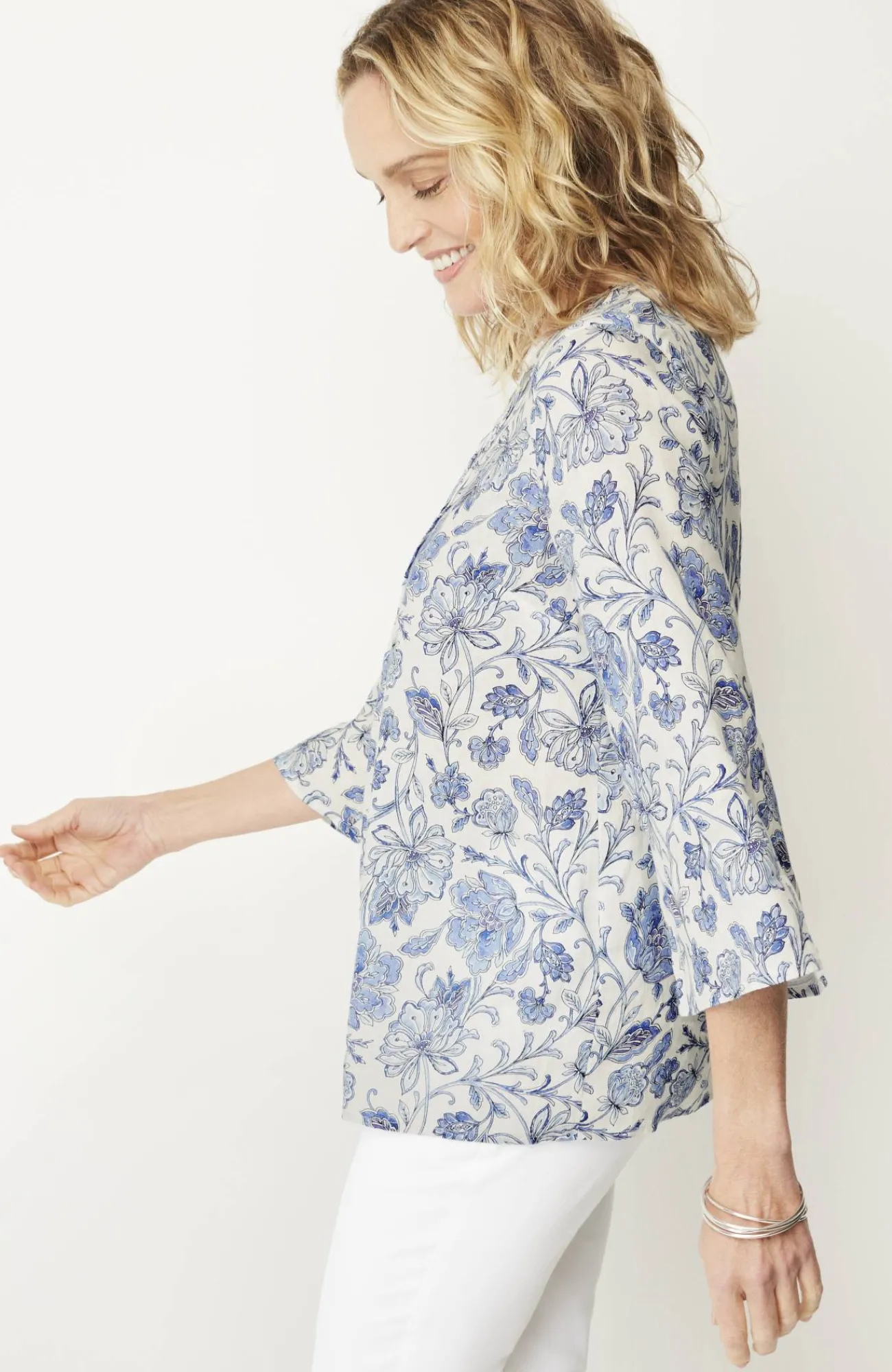 J.Jill Pintucked Printed Linen Popover New
