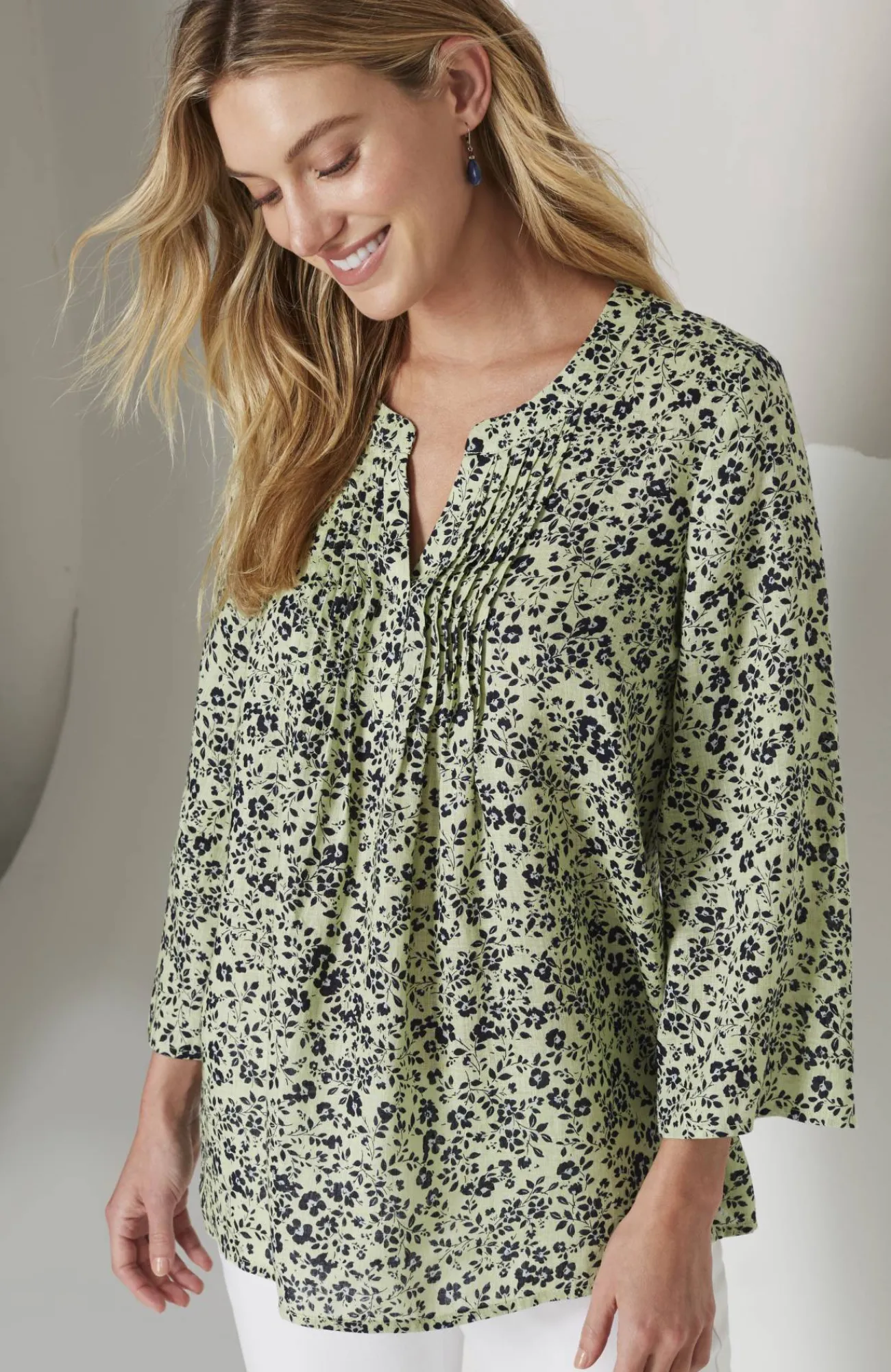 J.Jill Pintucked Printed Linen Popover New