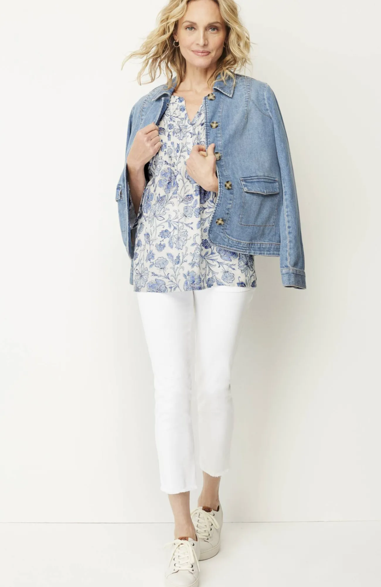 J.Jill Pintucked Printed Linen Popover New