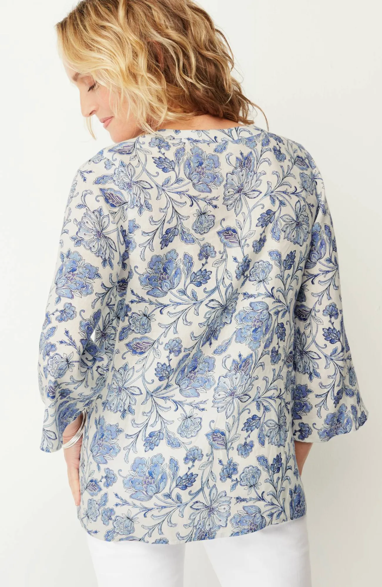 J.Jill Pintucked Printed Linen Popover New