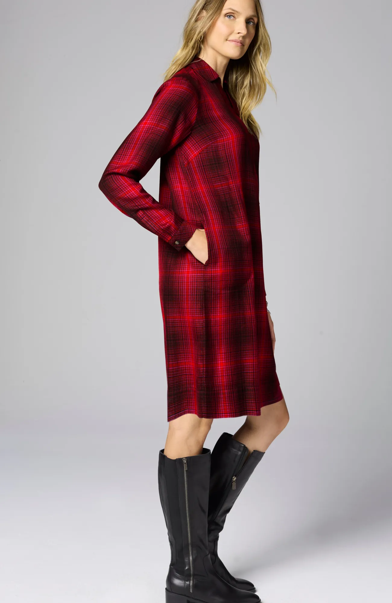 J.Jill Plaid Split-Neck Dress Cheap