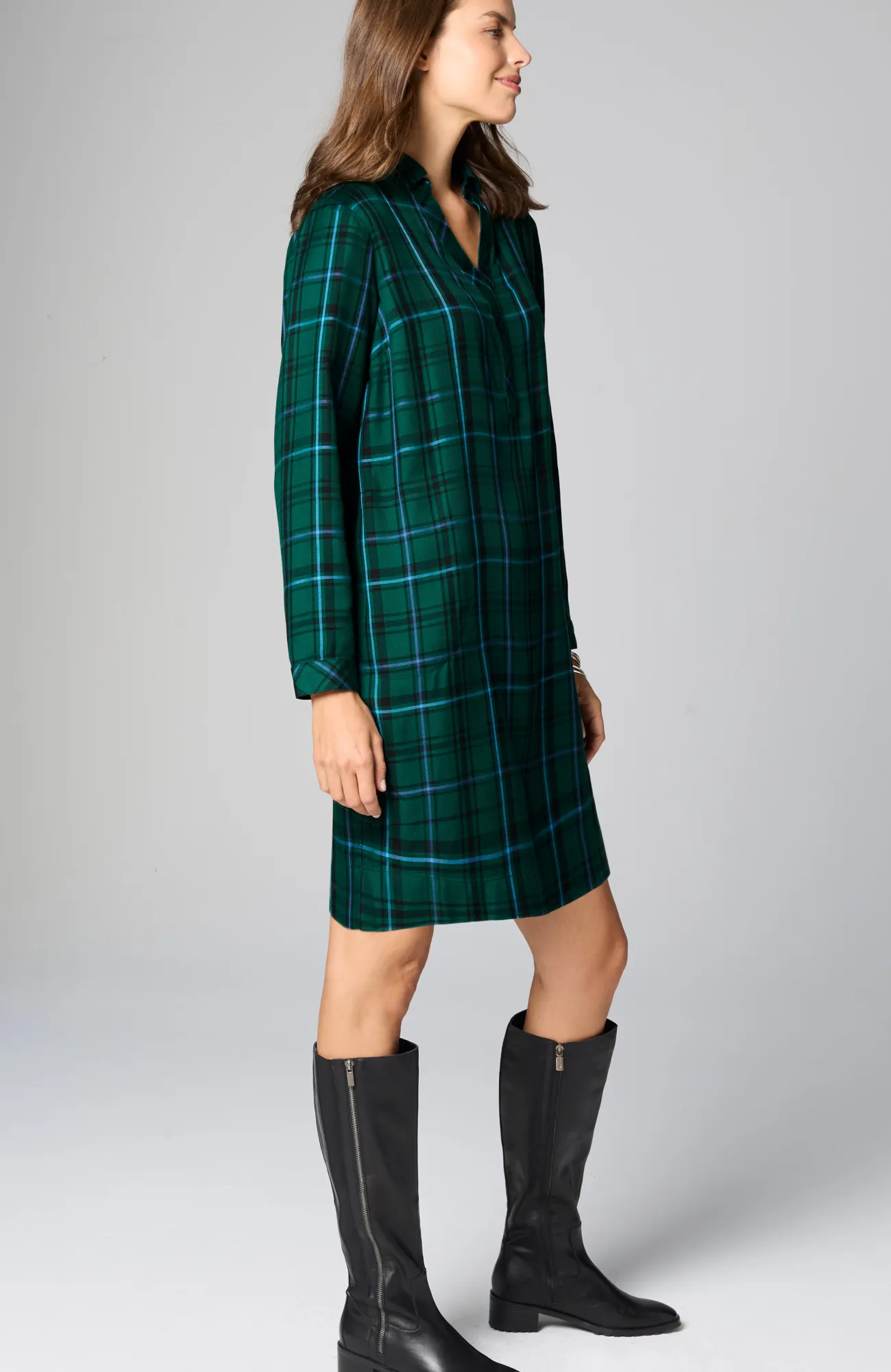 J.Jill Plaid Split-Neck Dress Cheap