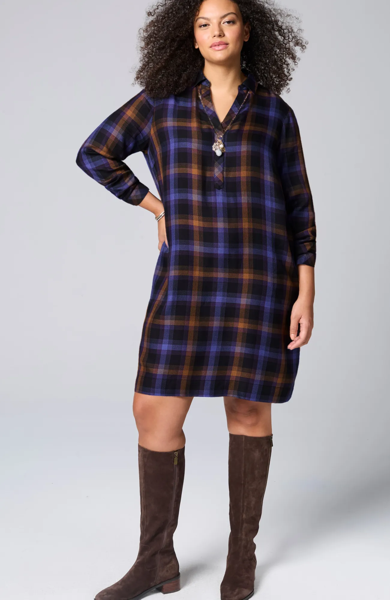 J.Jill Plaid Split-Neck Dress Cheap