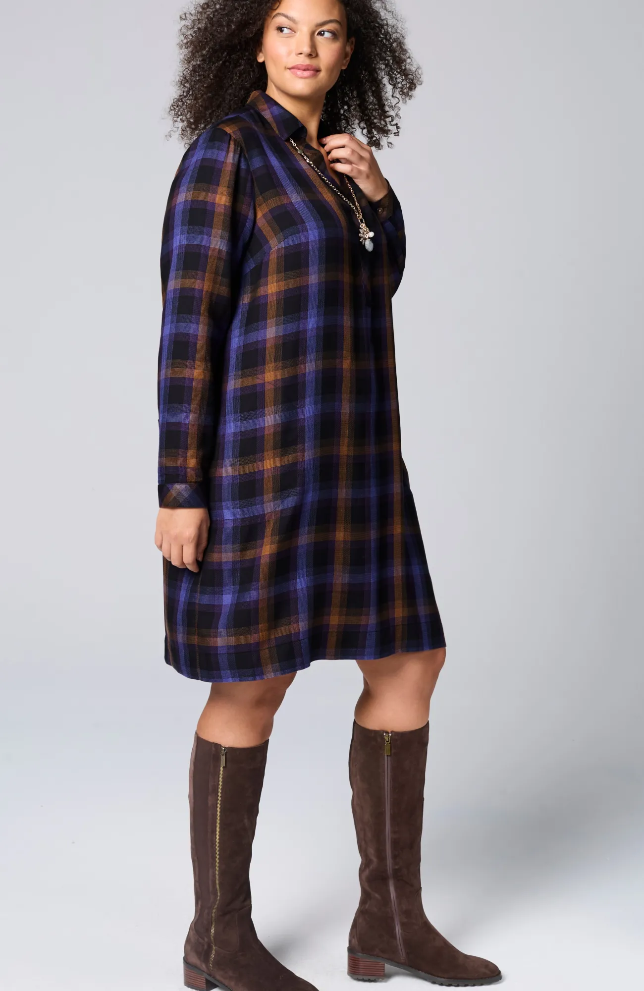 J.Jill Plaid Split-Neck Dress Cheap