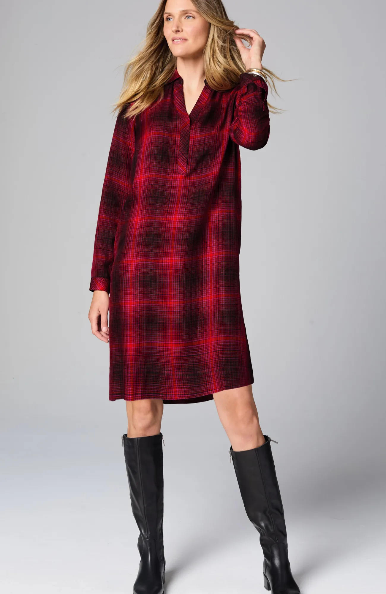 J.Jill Plaid Split-Neck Dress Cheap