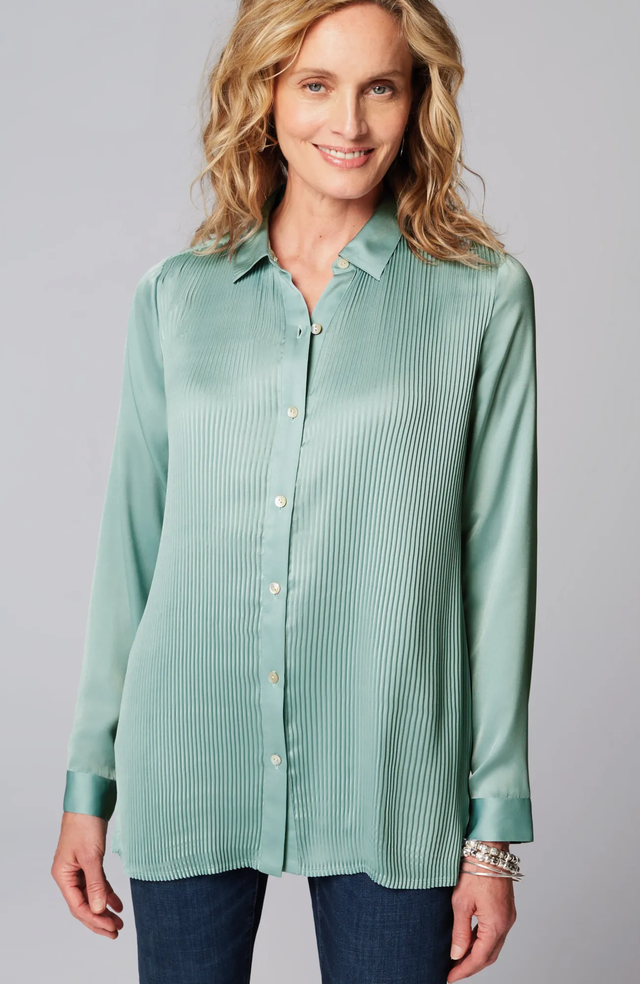 J.Jill Pleated Satin Shirt Outlet