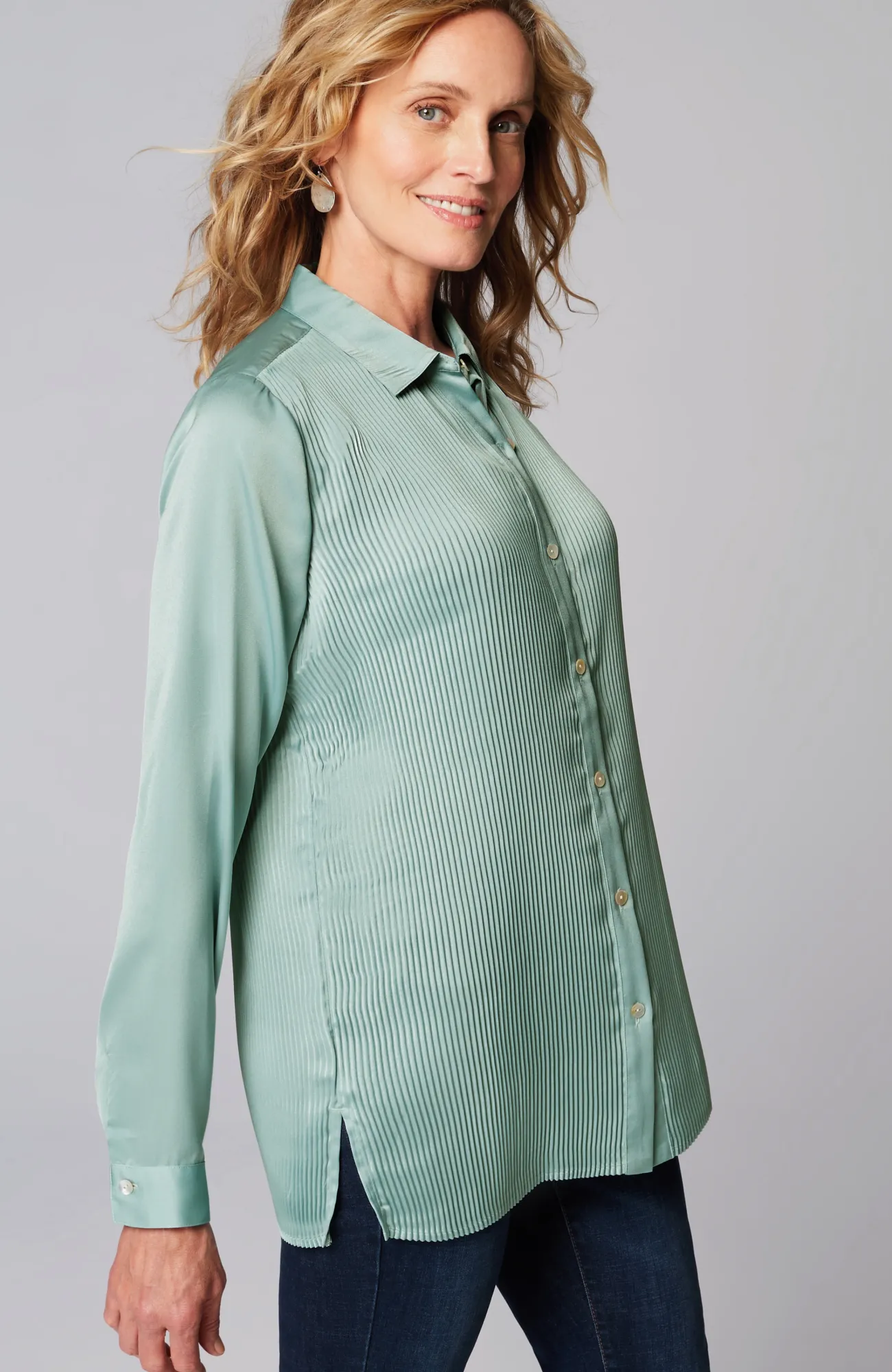 J.Jill Pleated Satin Shirt Outlet