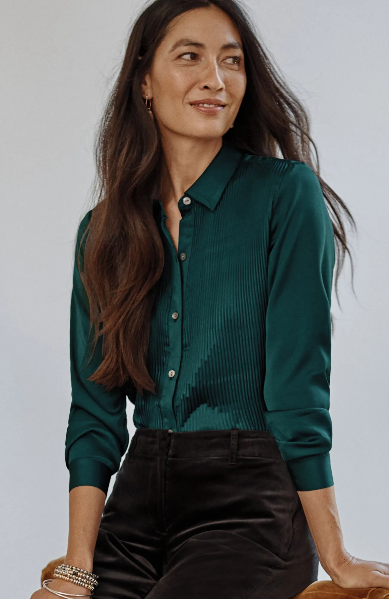 J.Jill Pleated Satin Shirt Outlet