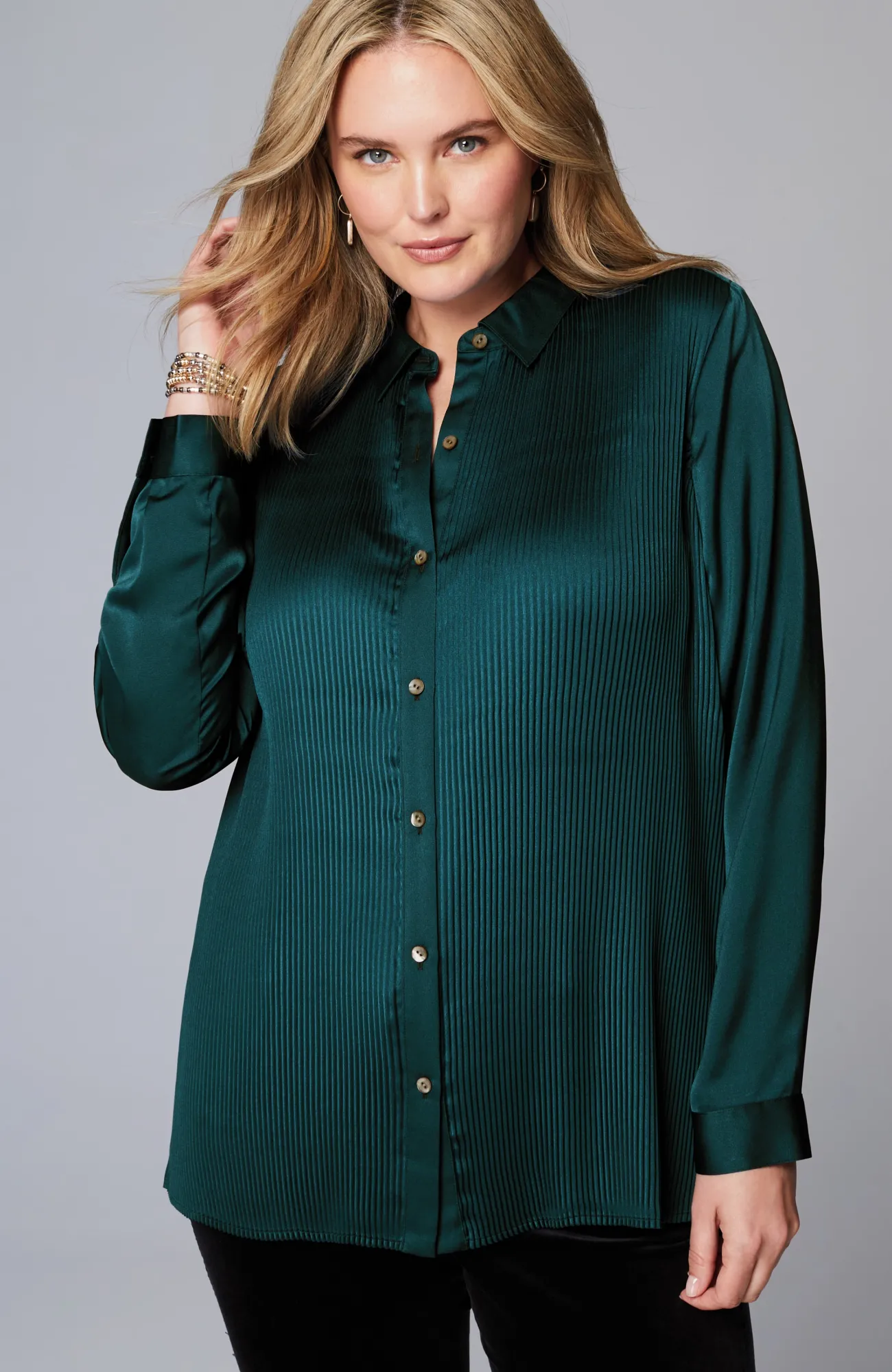 J.Jill Pleated Satin Shirt Outlet