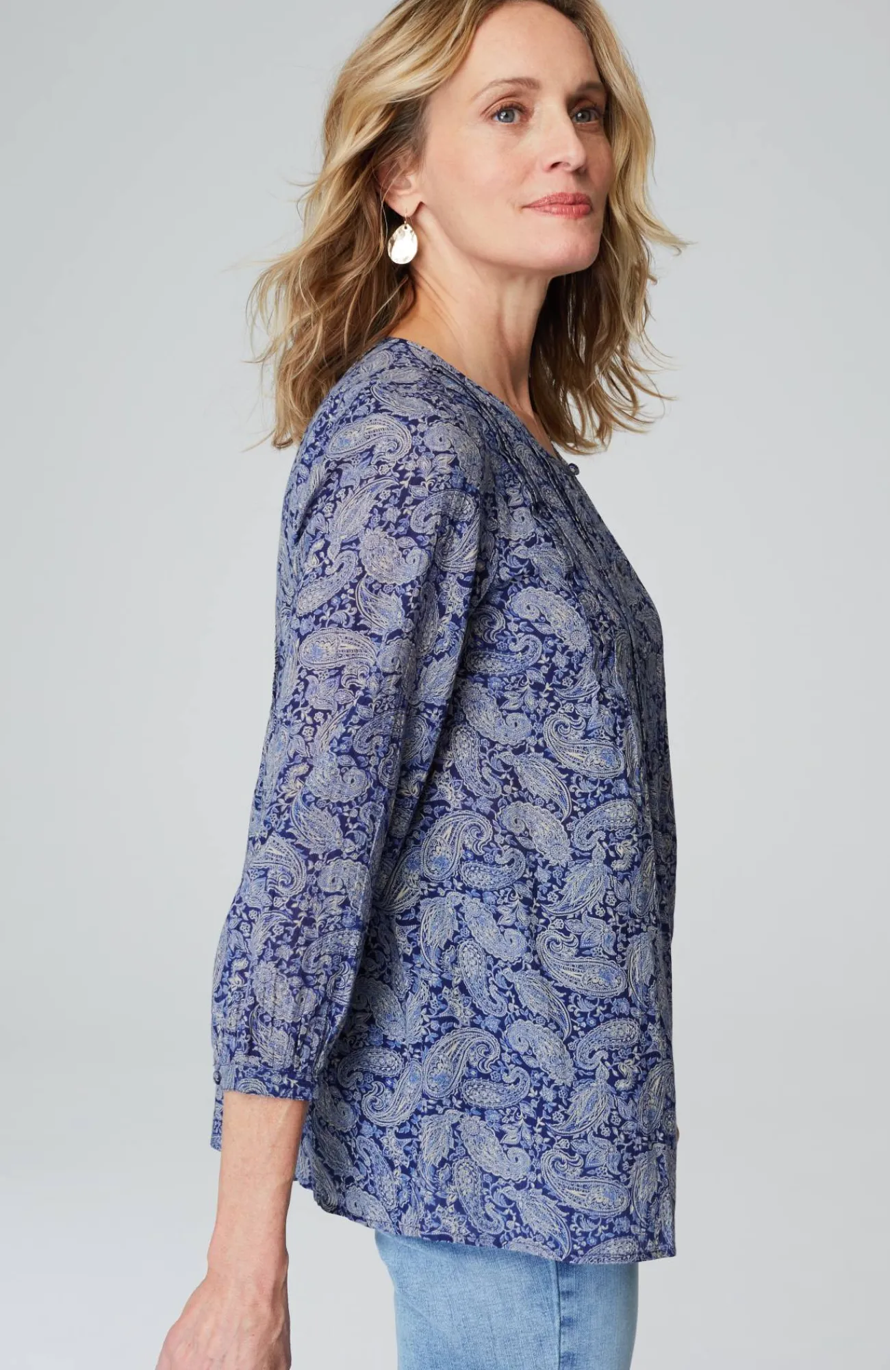 J.Jill Printed A-Line Pintucked Top Outlet