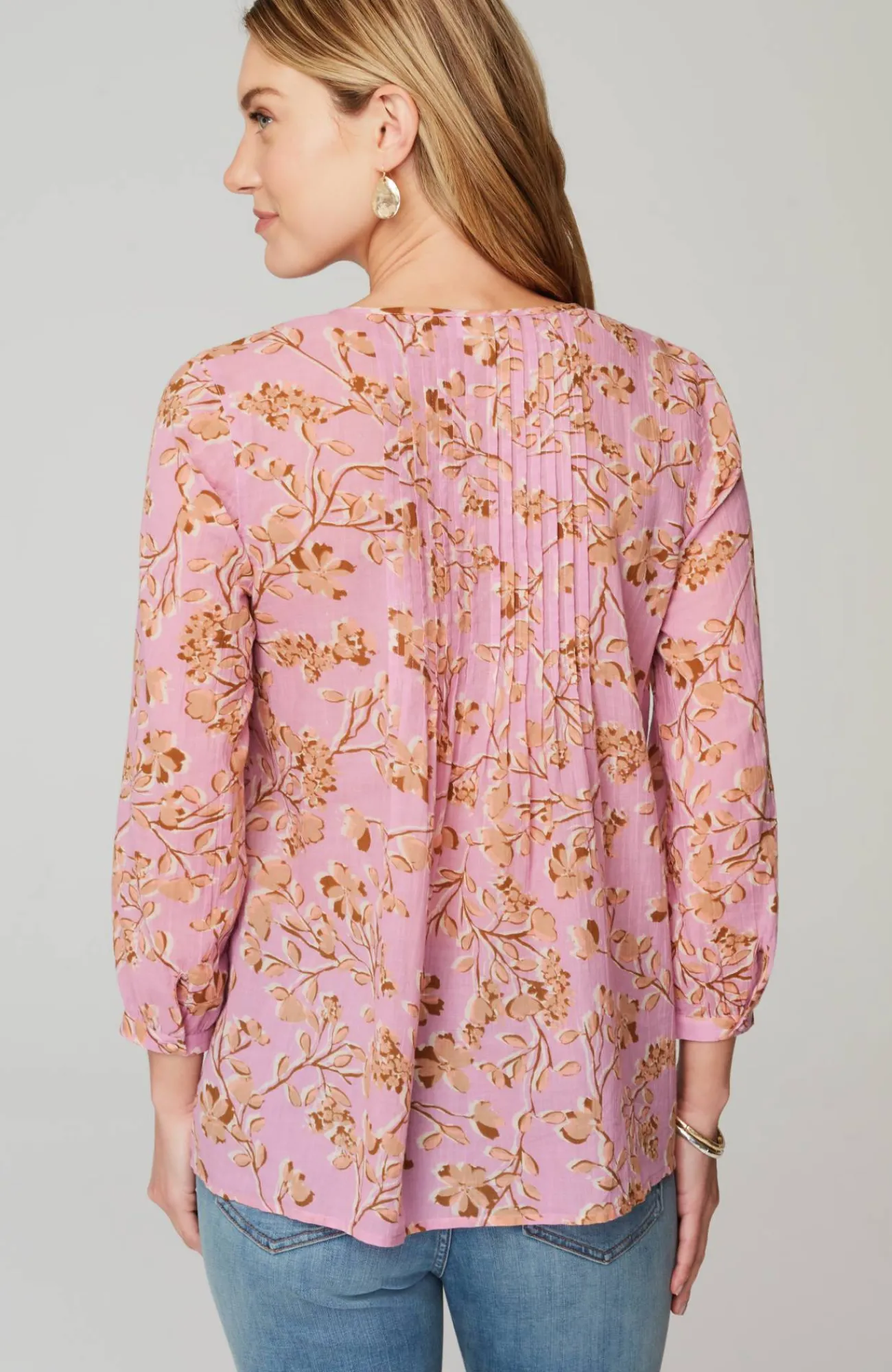 J.Jill Printed A-Line Pintucked Top Outlet