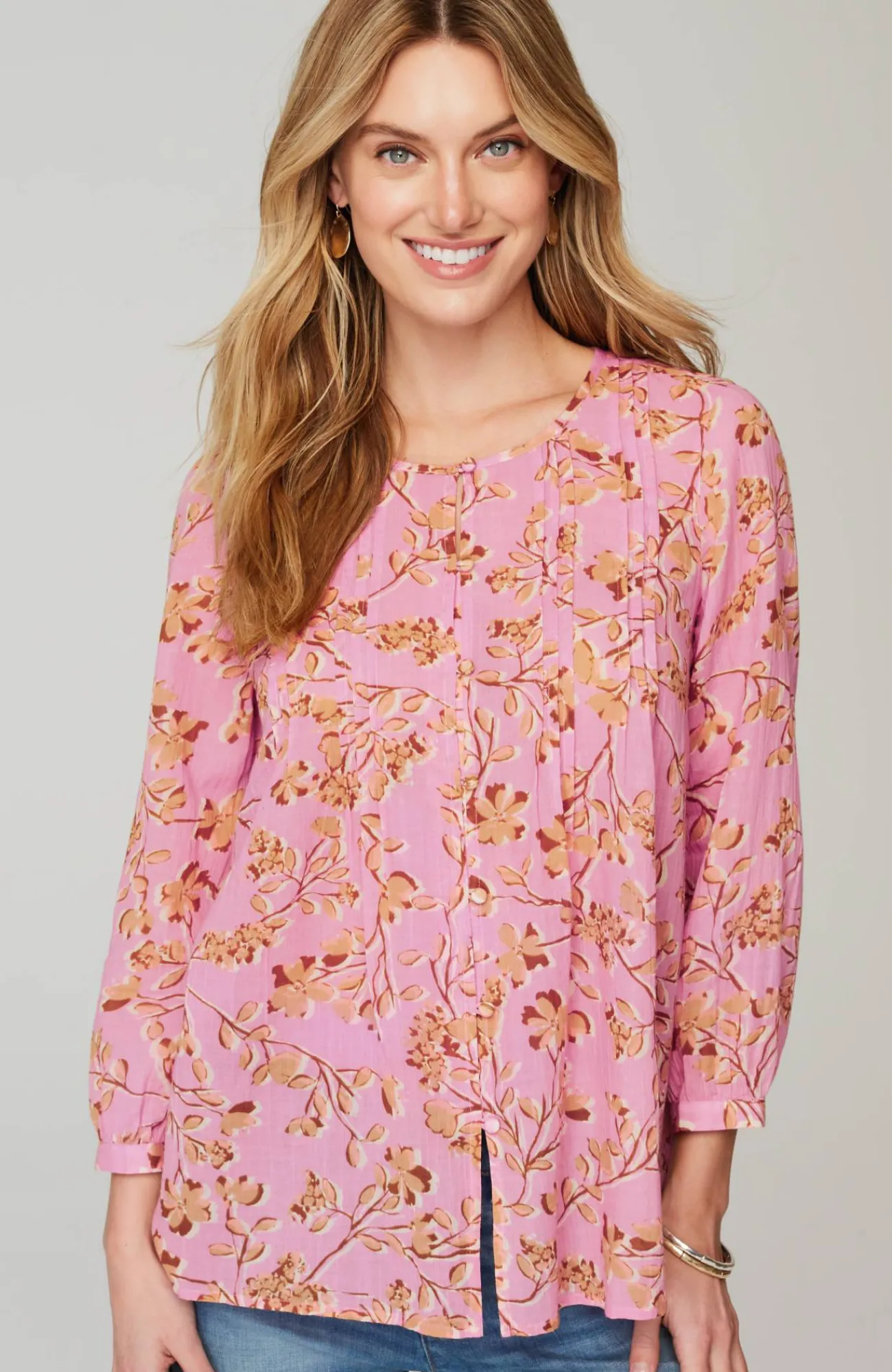 J.Jill Printed A-Line Pintucked Top Outlet