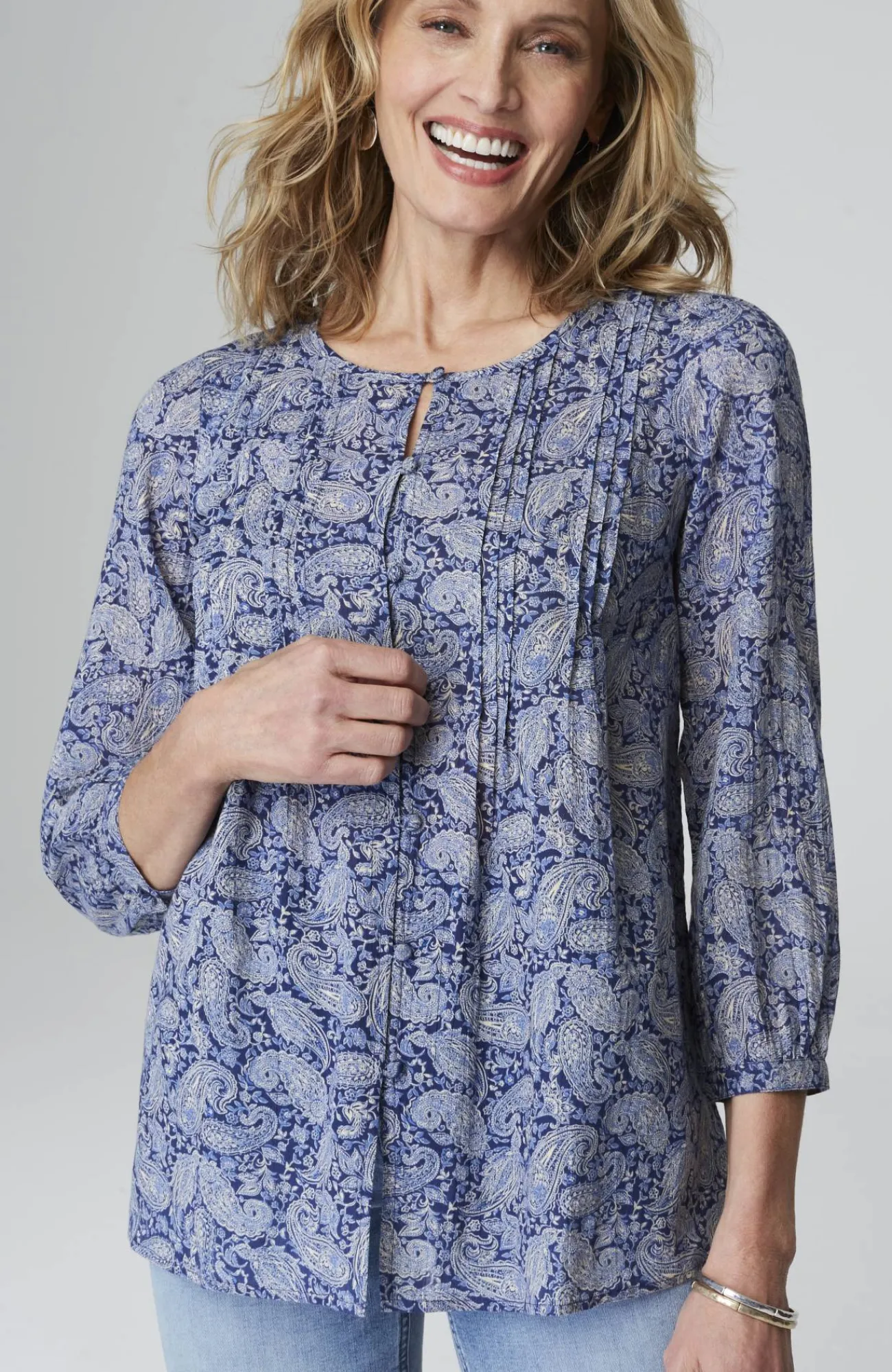 J.Jill Printed A-Line Pintucked Top Outlet