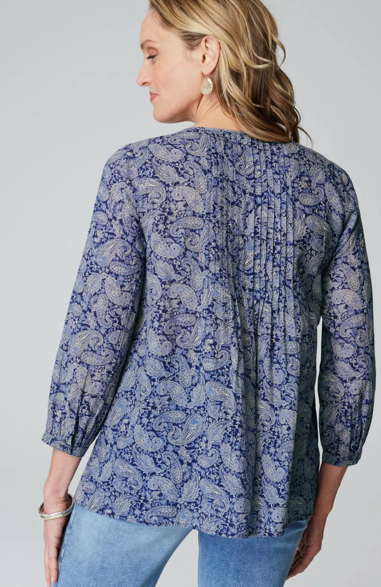 J.Jill Printed A-Line Pintucked Top Outlet