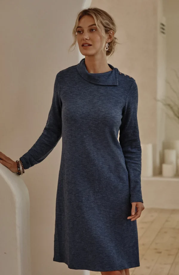 J.Jill Pure Jill Asymmetrical Cowl-Neck Dress Navy Blue/soft Indigo Cheap
