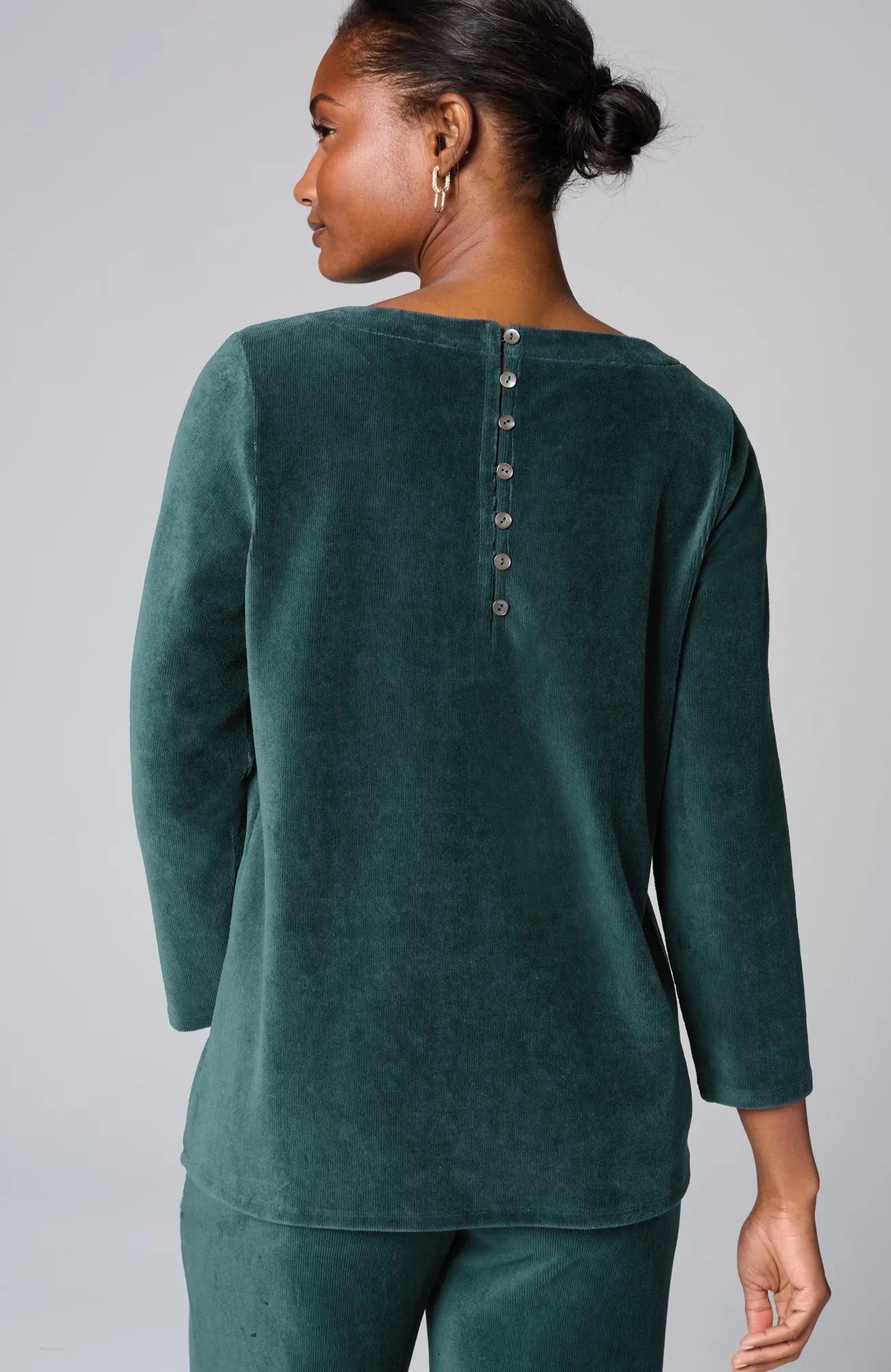 J.Jill Pure Jill Corded-Velour Buttoned-Back Top Dark Teal Sale