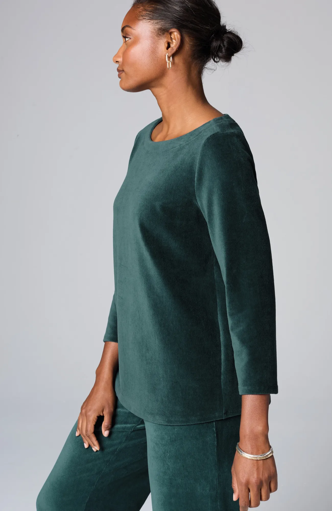 J.Jill Pure Jill Corded-Velour Buttoned-Back Top Dark Teal Sale